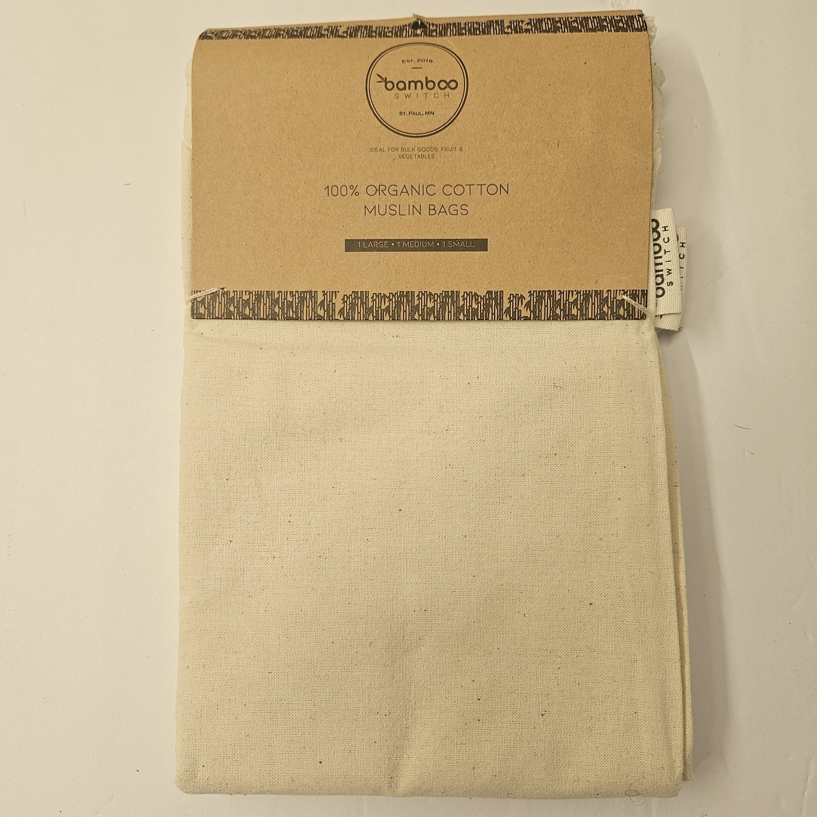 Bamboo Switch Organic Cotton Muslin Bags Large Medium Small Reusable Vegetables