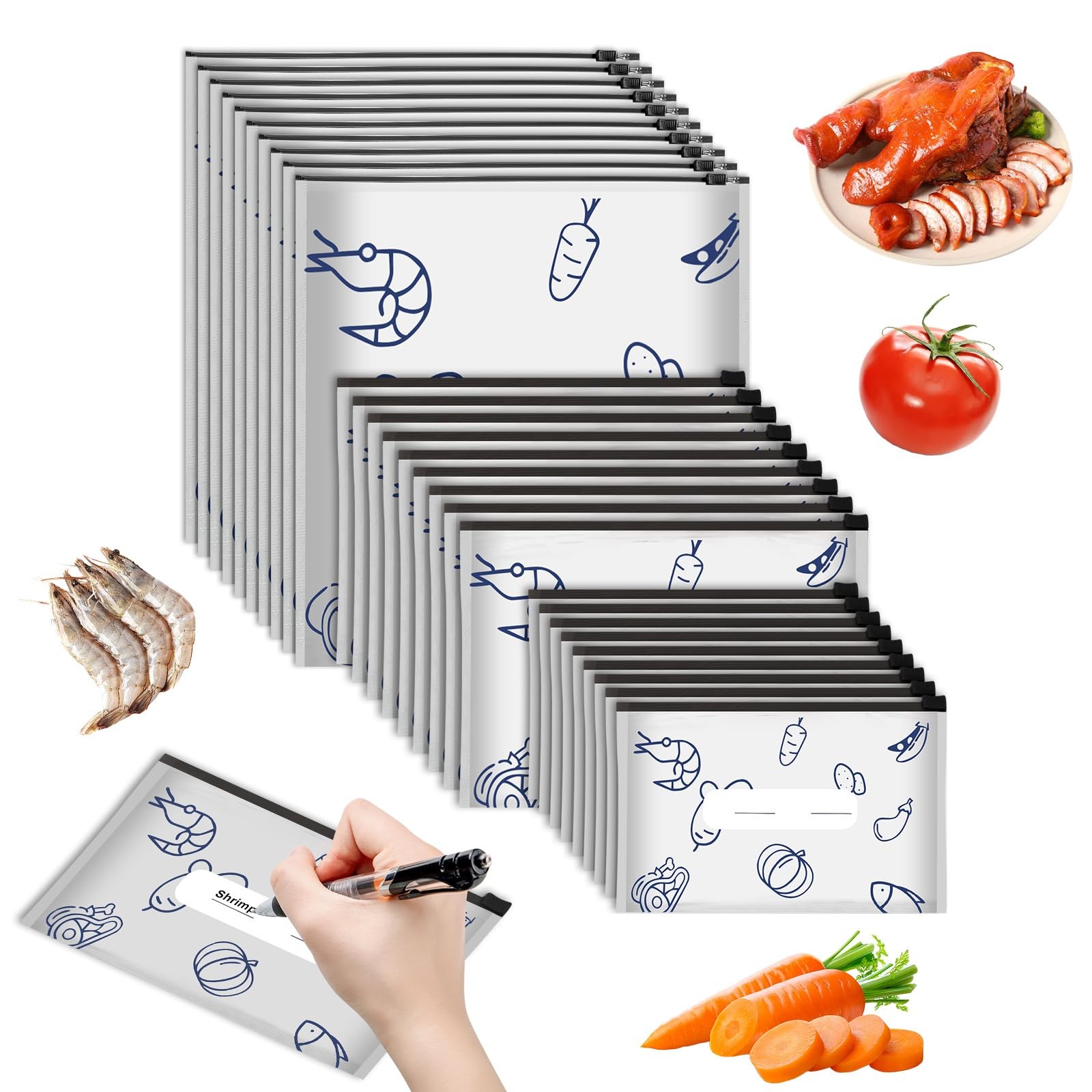 30 PCS Reusable Small: 20x13cm, Medium: 23x17cm, Large: 26x29cm, Silver