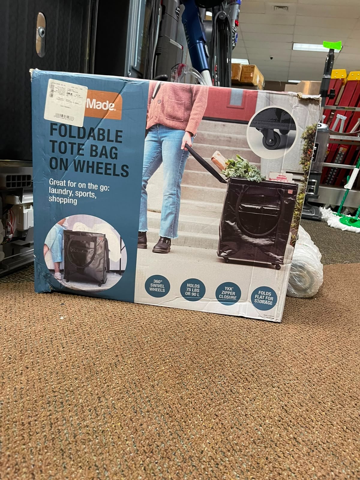 CleverMade Foldable Tote Bag on Wheels 75 lb Capacity Collapsible Rolling Shoppi