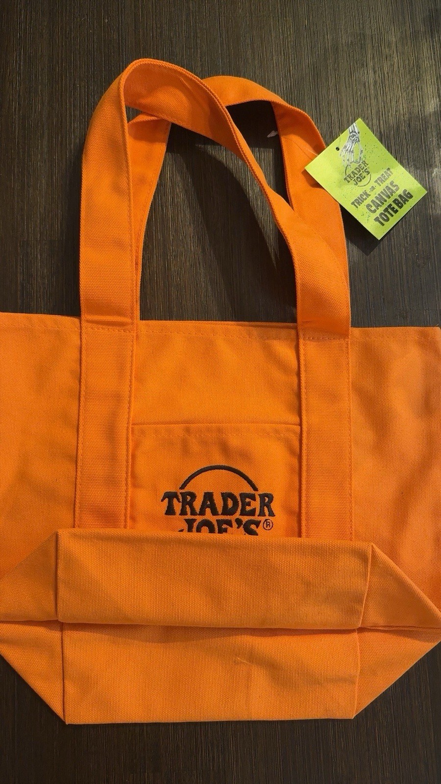 Trader Joe’s Orange Canvas Tote Bag Foldable 65% Cotton 35% Polyester