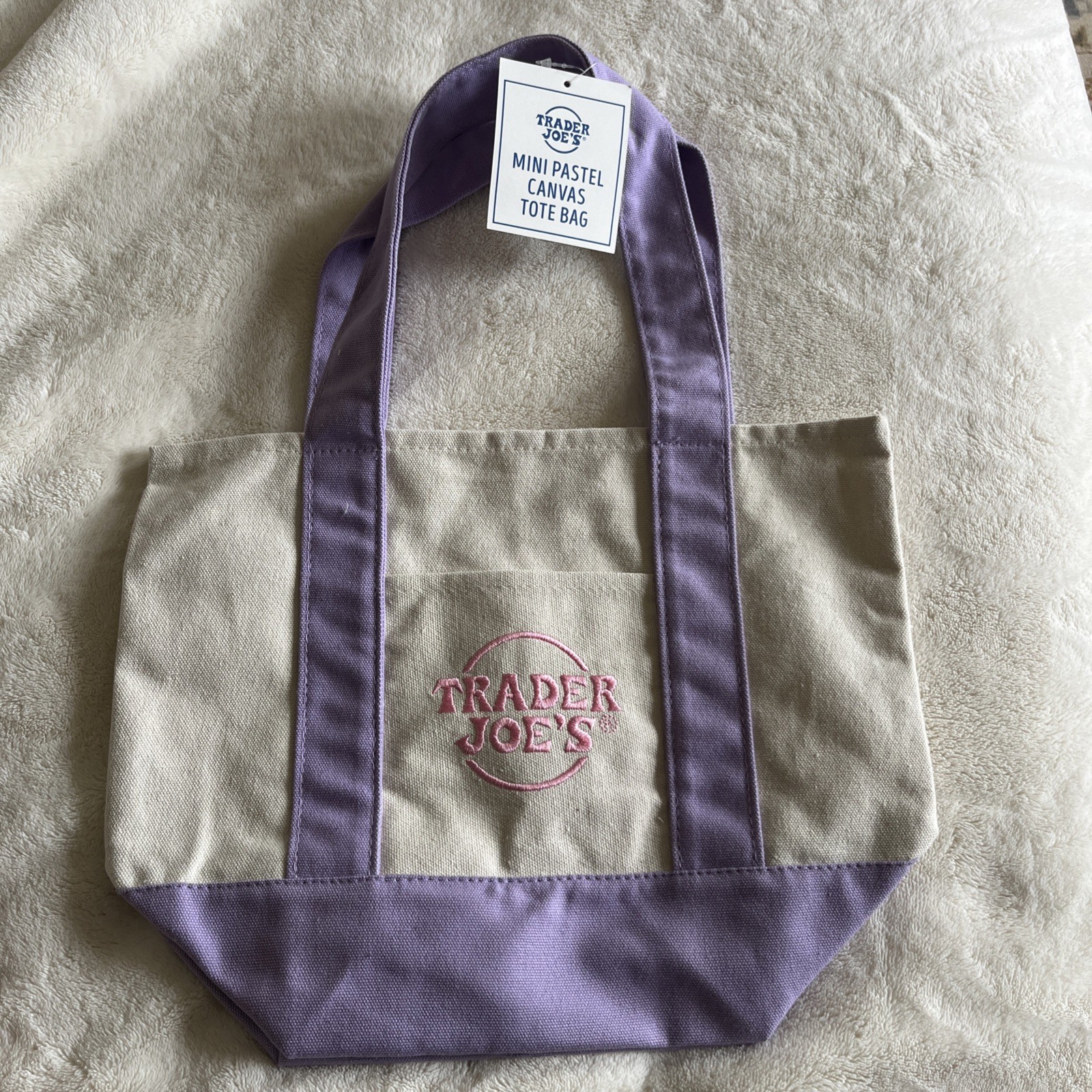 TRADER JOE’S MINI PASTEL CANVAS TOTE BAG LAVENDER 🪺