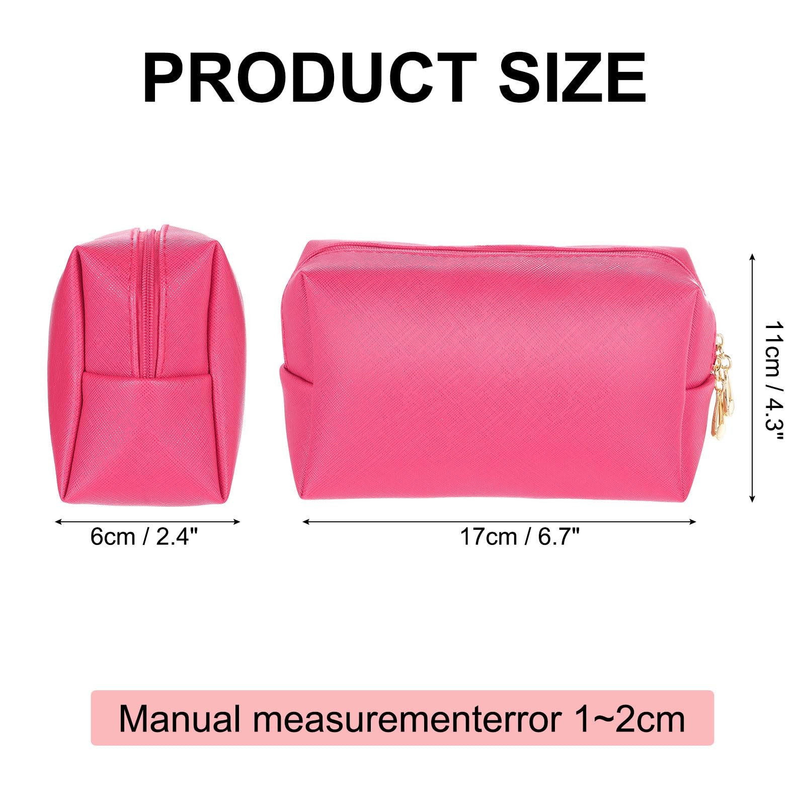 uxcell PU Leather Square Makeup Bag, Waterproof Cosmetic Organizer Rose Red