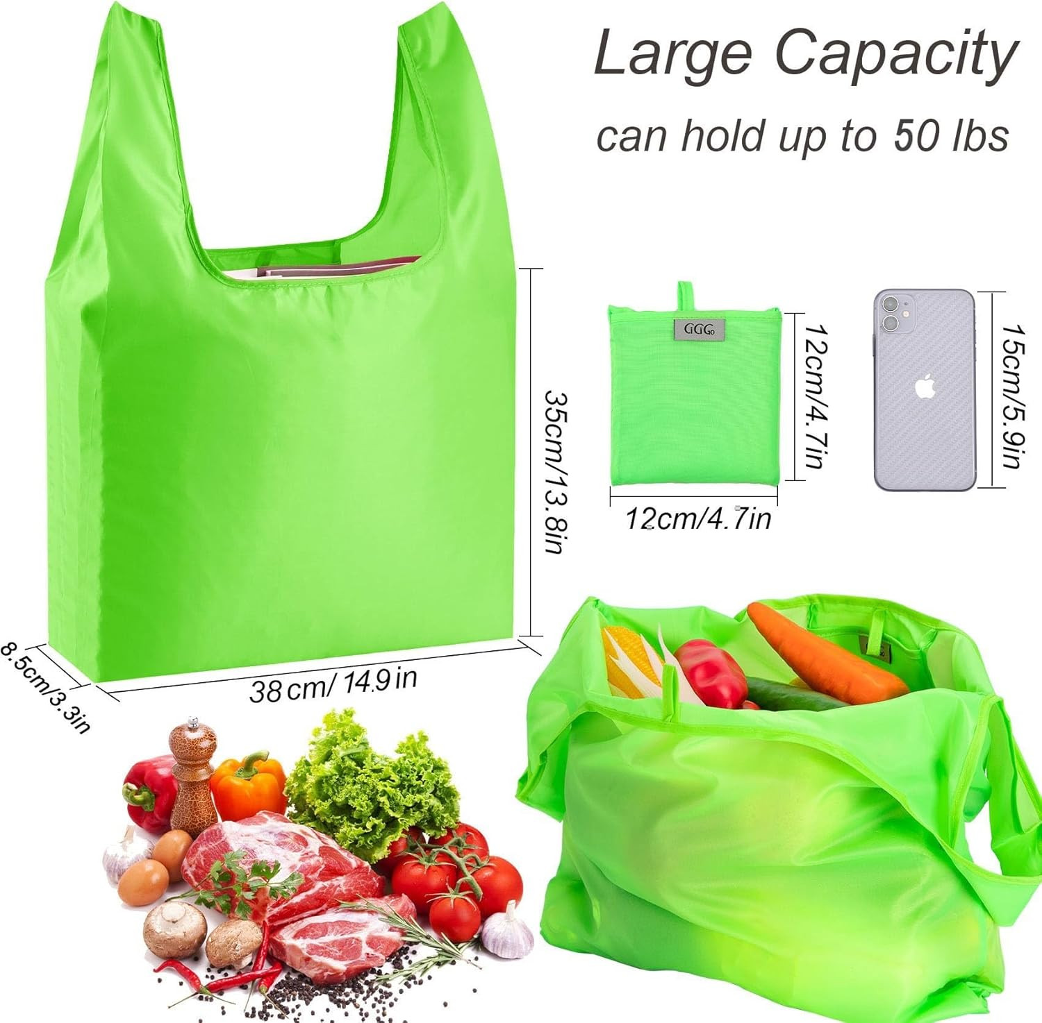 Large Reusable Bags Shopping Washable Foldable 6 Pack Grocery Bags Heavy Duty Li