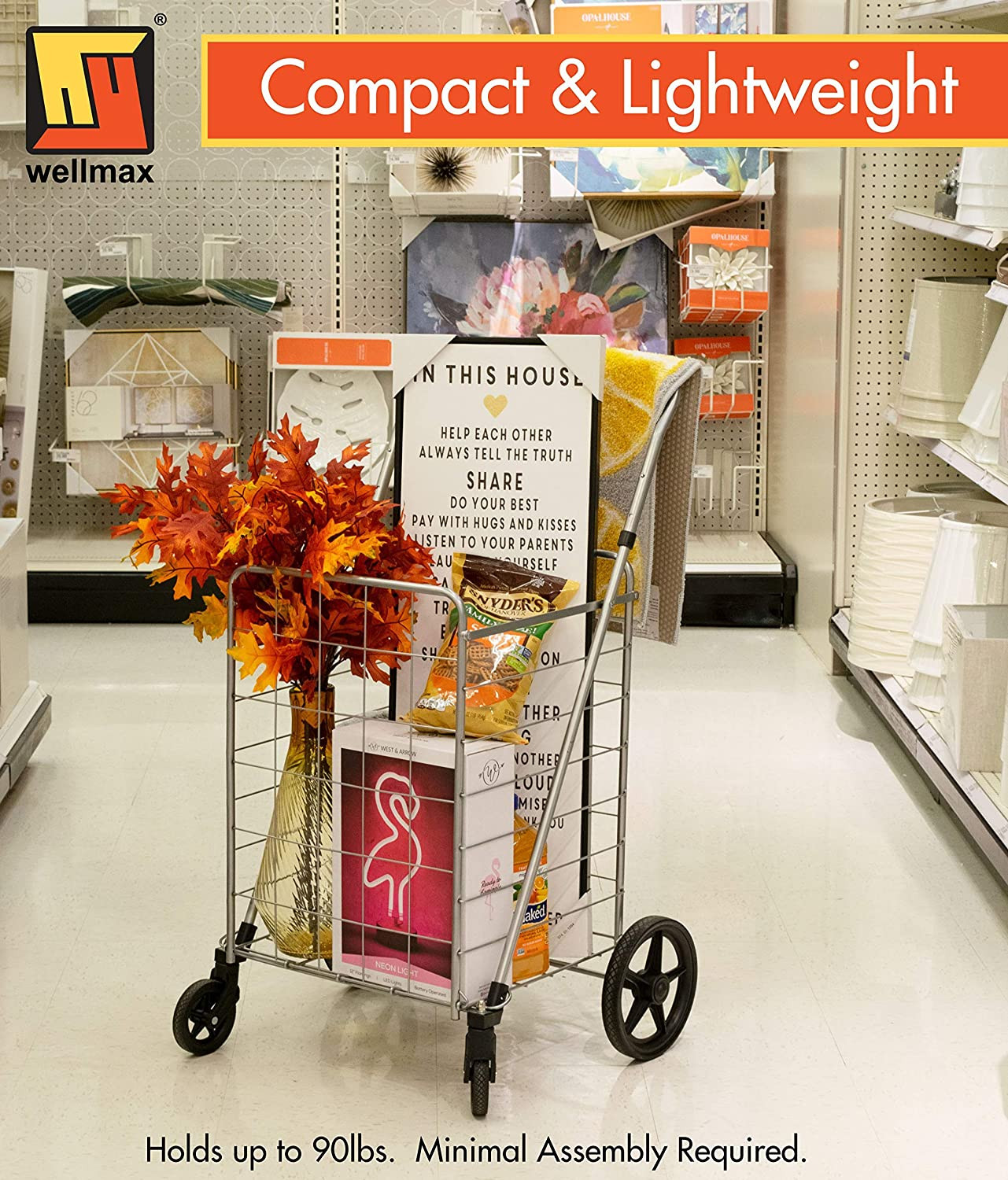 Grocery Shopping Cart With Swivel Wheels Foldable And Collapsible Adjustable