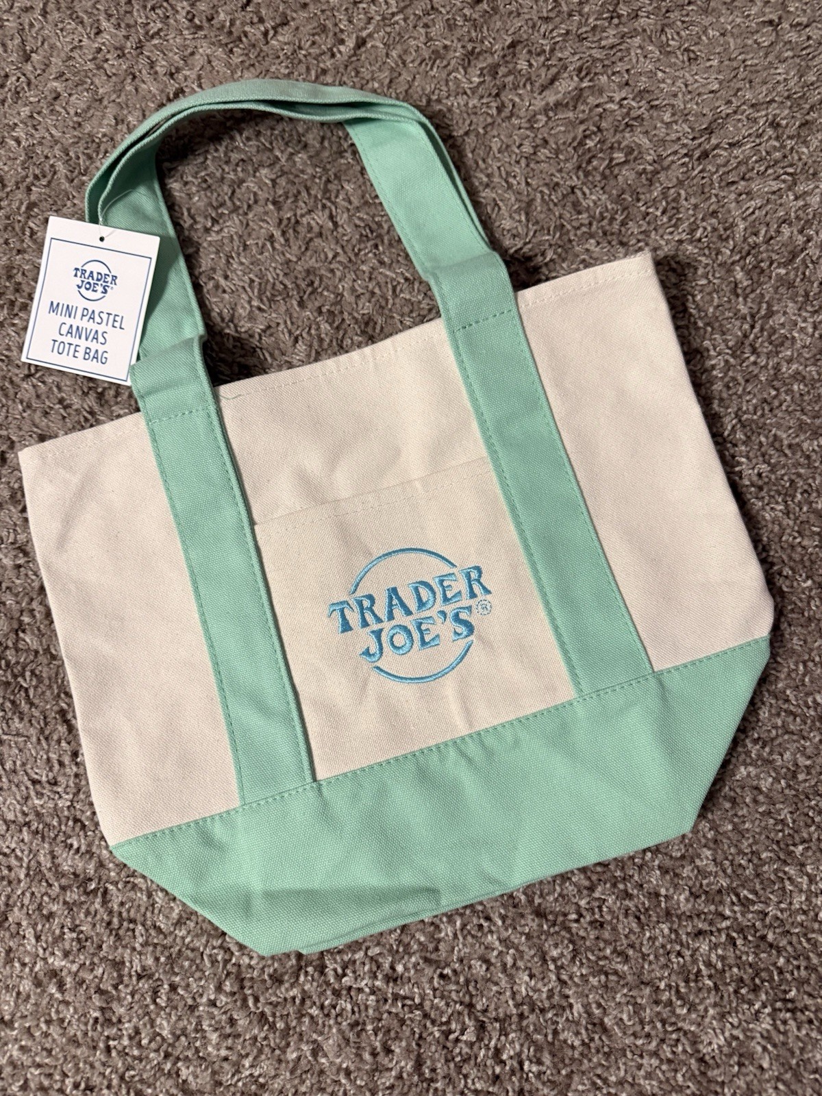 Trader Joe’s Mini Pastel Canvas Tote Bag Foldable Canvas Mint Green Beige Small