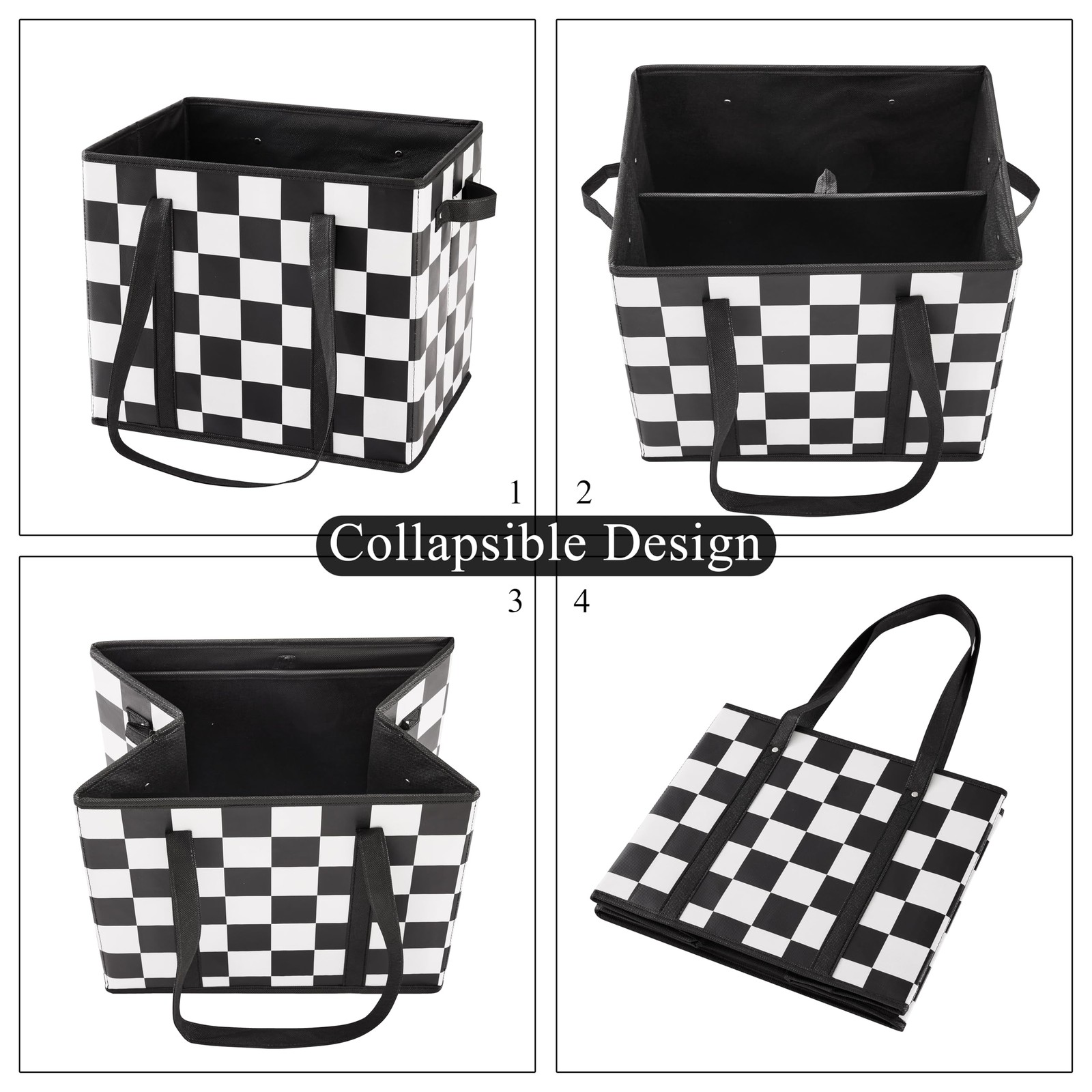 Checkered Reusable Grocery Bags Heavy Duty Black and White Checkerboard 3 Pac…