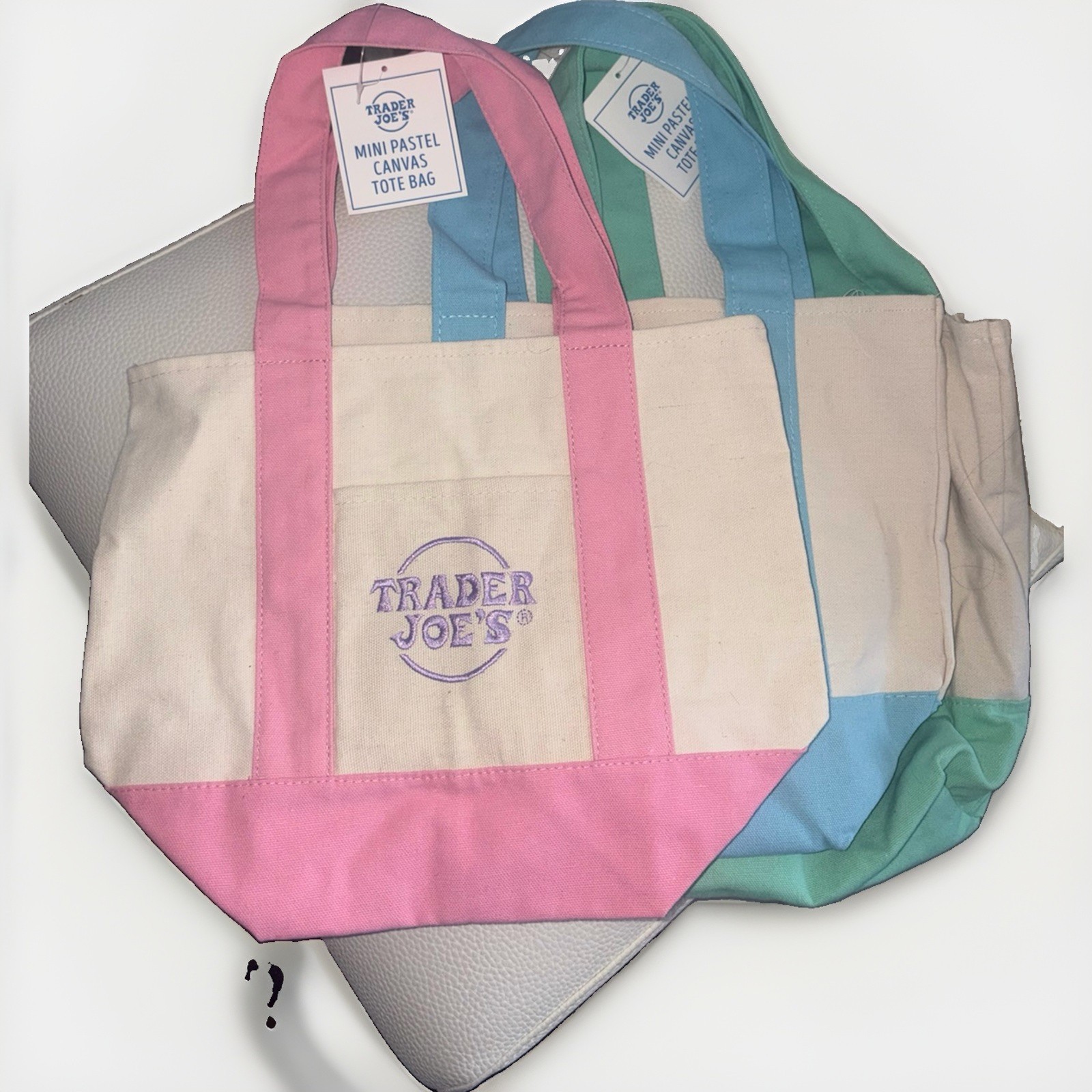Trader Joe’s Mini Pastel Canvas Tote Bag Multicolor 13x6x11 pink blue green