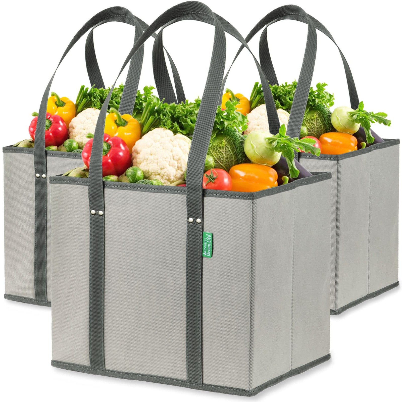 Reusable Grocery Bags (3 Pack) – Heavy Duty Reusable Shopping Bags with Box Shap