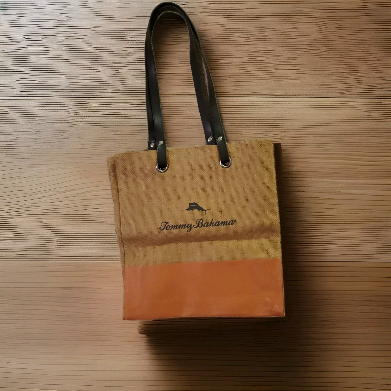 Tommy Bahama Tote Brown Orange Woven Straw Lined Shopping Bag