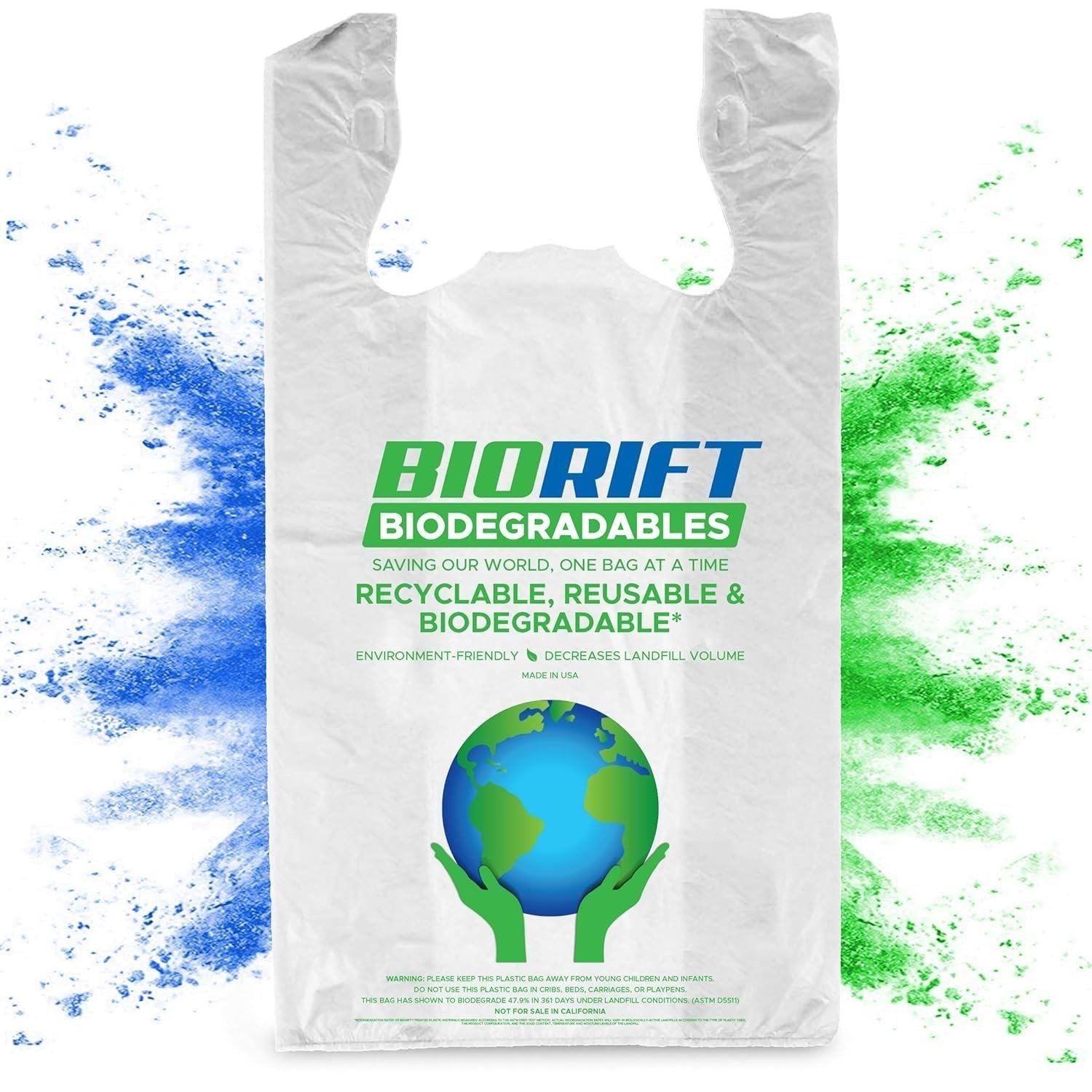 Biorift 500ct Small T-Shirt Bags | Durable Grocery Shopping Bags | Made in USA