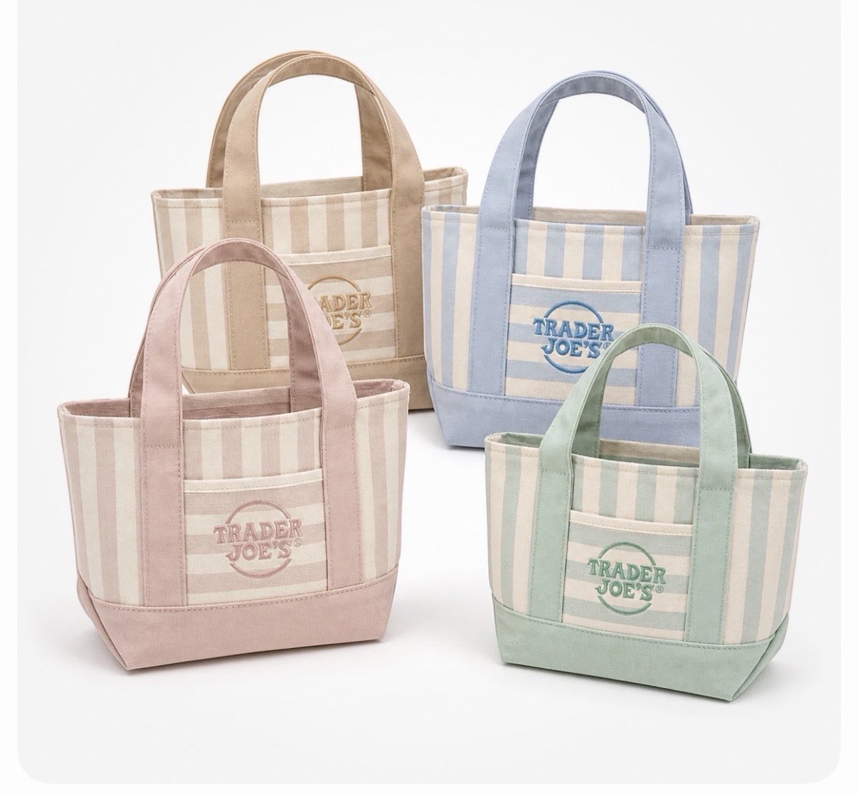 Trader Joe’s Summer Striped Mini Canvas Tote Bags All 4 Colors New With Tage