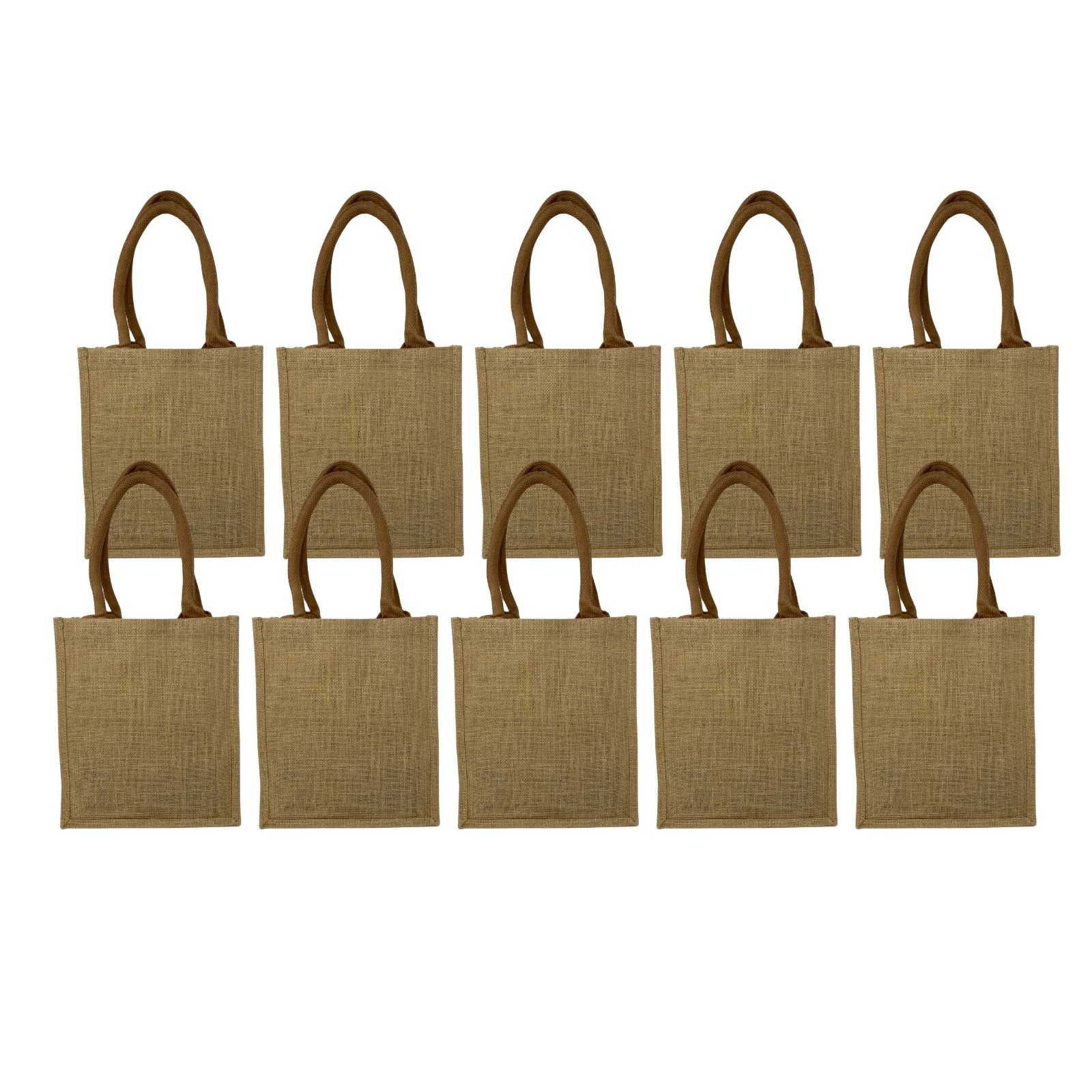 10 Pack Jute Burlap Tote Bags with Handles (11 x 9.5 in) DIY Art Blank Beach