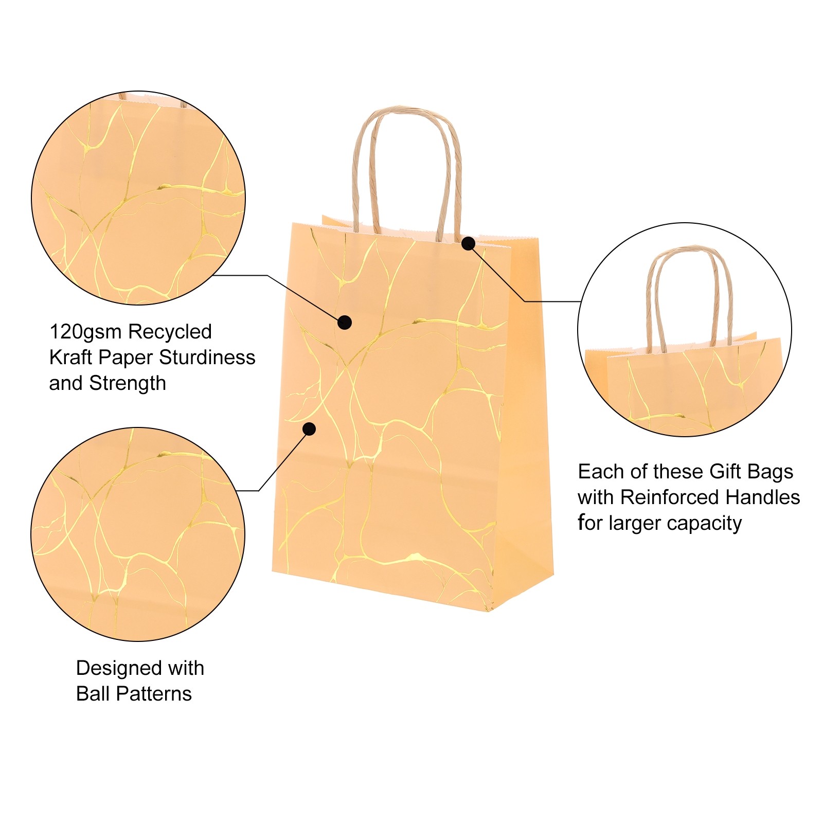 24Pcs Kraft Gift Bags with Handles Bulk, Gold Marble Party Favor Bags