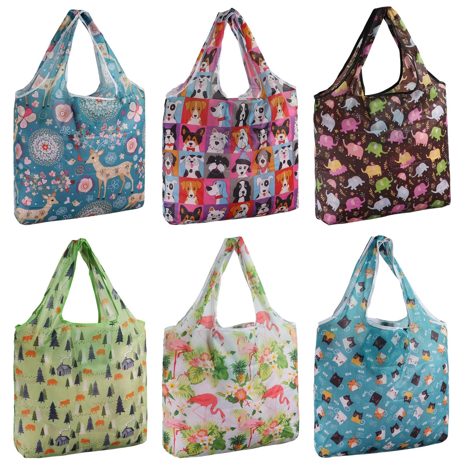 6 Pack Foldable Reusable Shopping Bags Grocery Bags Grocery Tote Bags To Fits In
