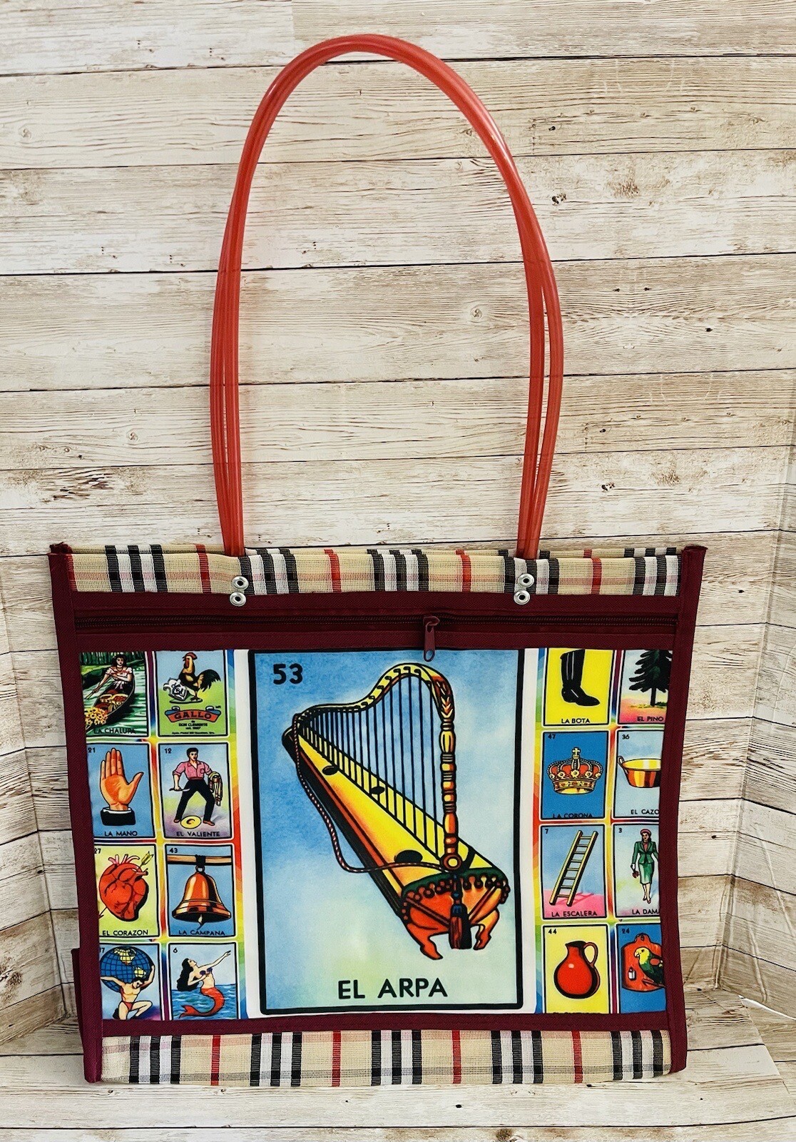 Mexican Loteria Mesh Bag El Arpa Loteria Mexicana De Maya