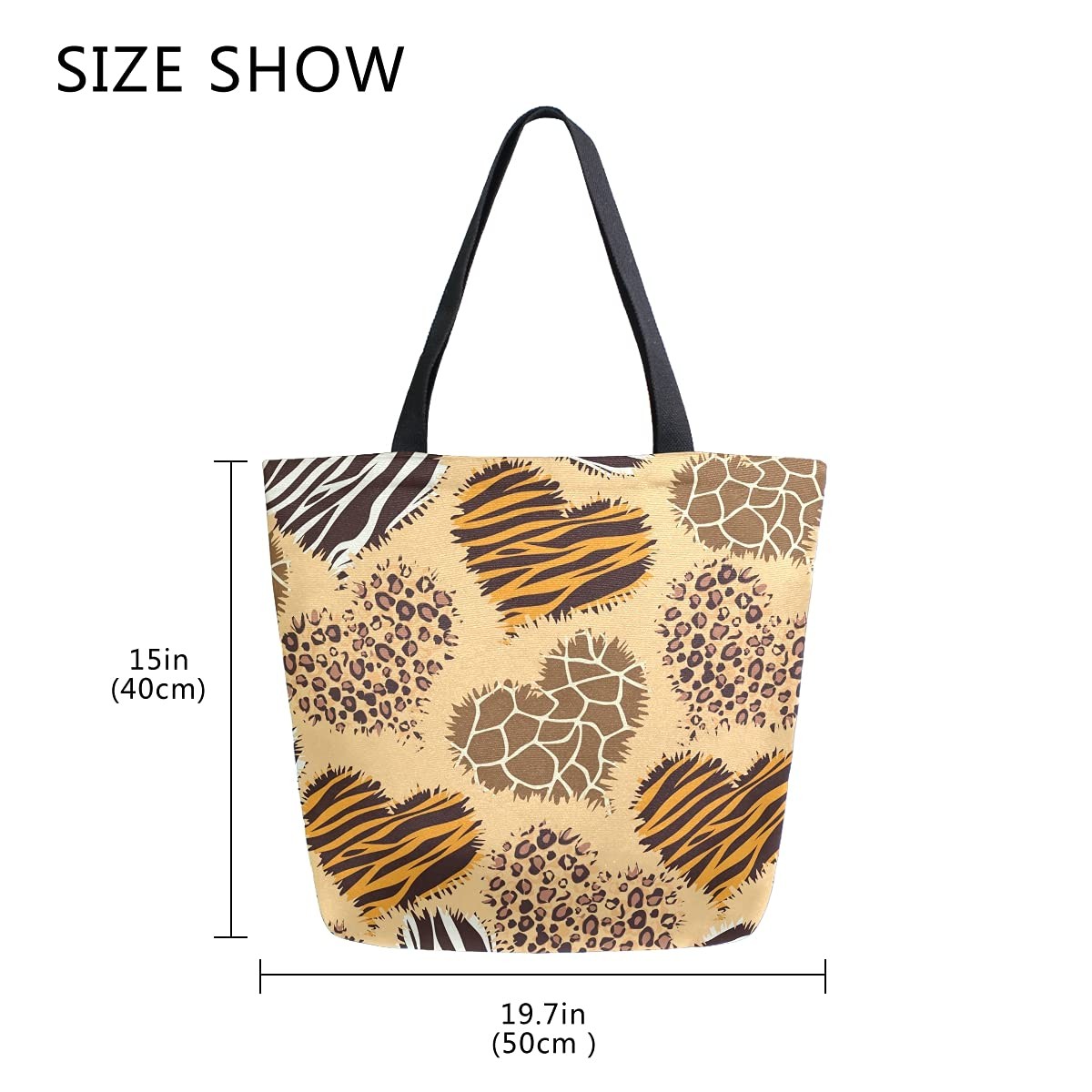 Leopard Giraffe Zebra Print Canvas Tote Bag Large Women Casual Shoulder Bag H…