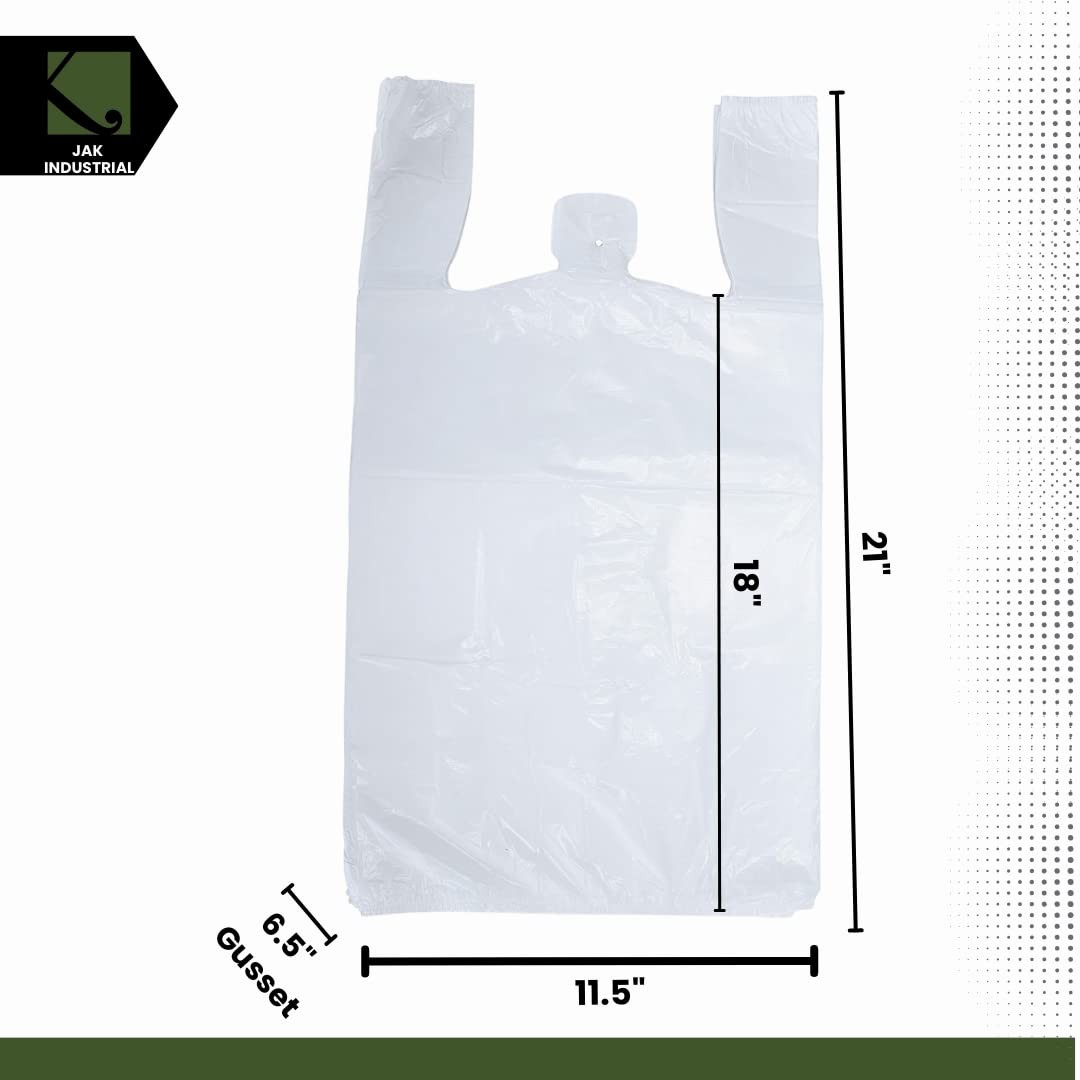 300 Large Plastic Grocery T-Shirt Bags with Handles – Plain White 21 x 12 x 6…