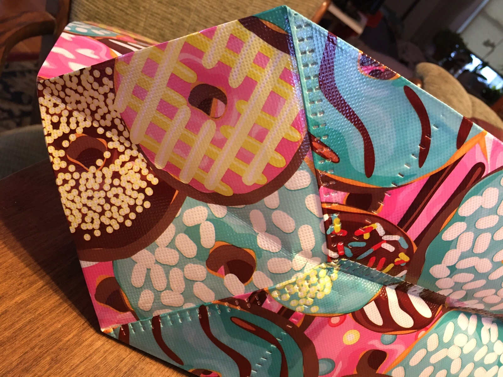 XXL Colorful Dunkin’ Donut Print Reusable Shopping Tote 20″ x17x7.5″ ecoFriendly