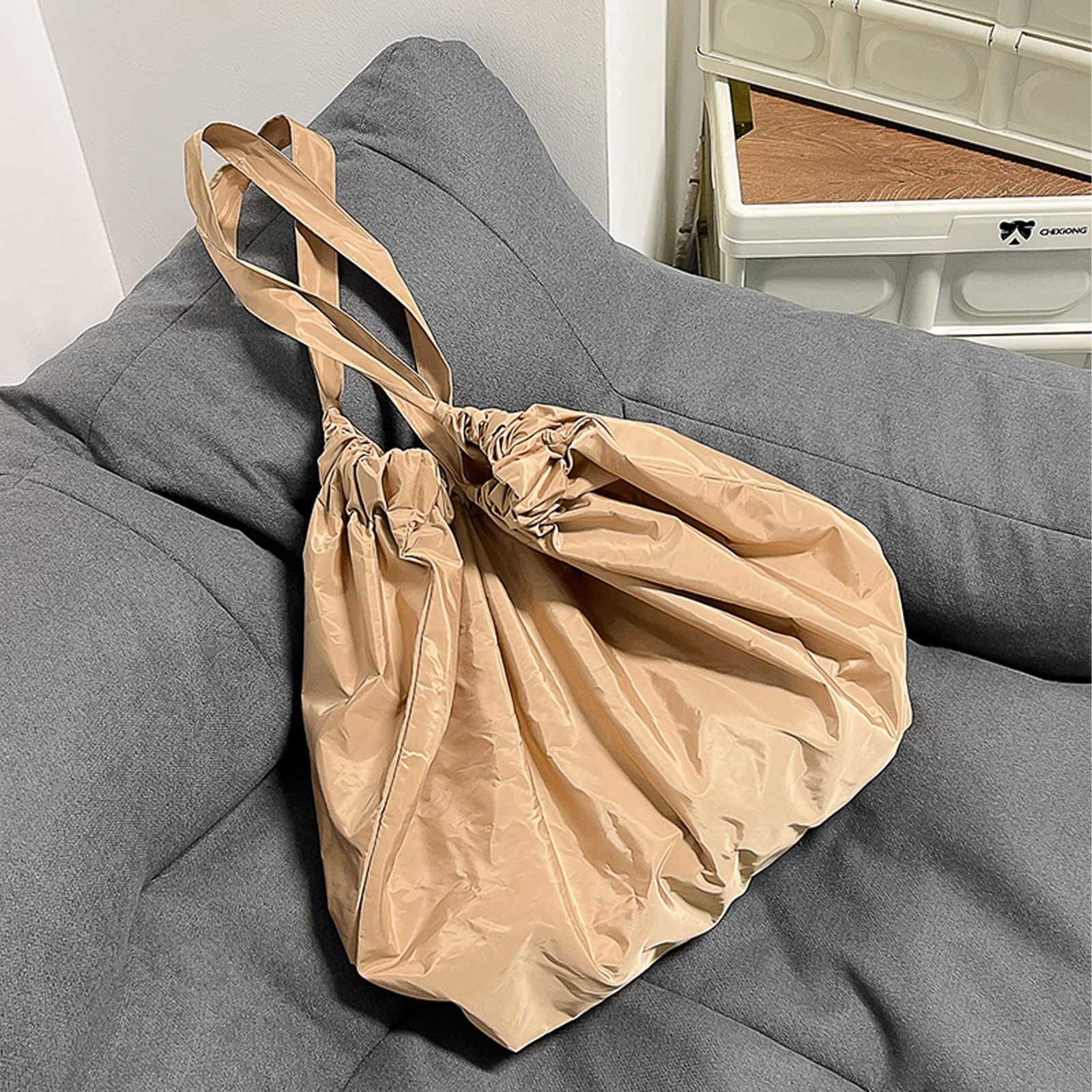Brown Foldable Shopping Bag Groceries Portable Tote Waterproof Reusable Handle