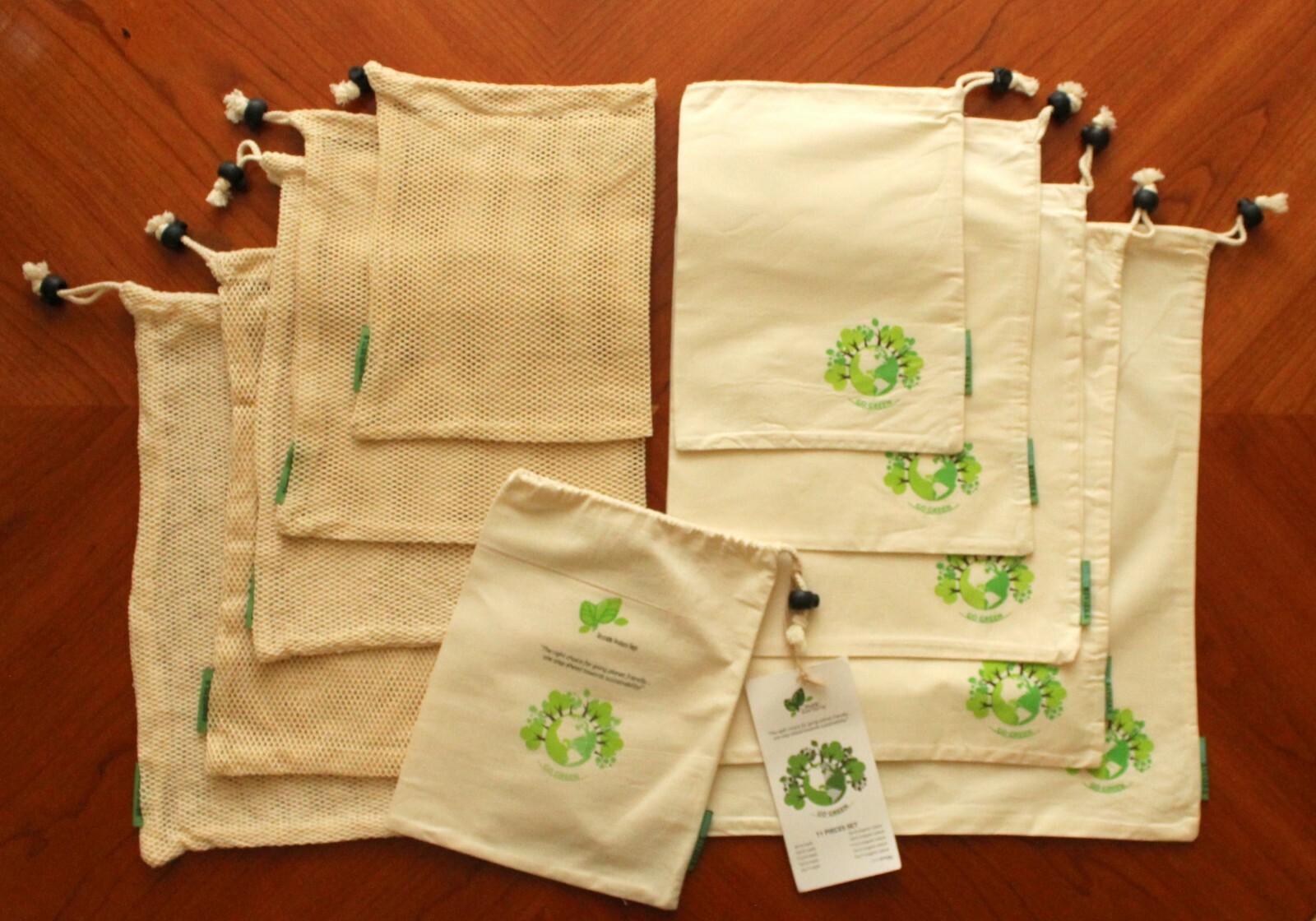 Mesh & Cotton Produce 11 Grocery Bags Organic Go Green 8X10-15X17 Drawstring NEW