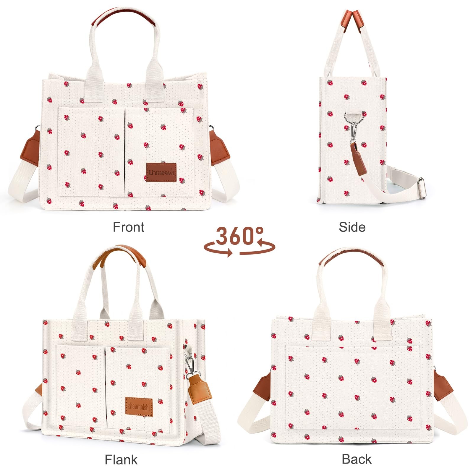 Canvas Tote Bag for Women, Large Work Purses Bible Tote(Small Strawberry)