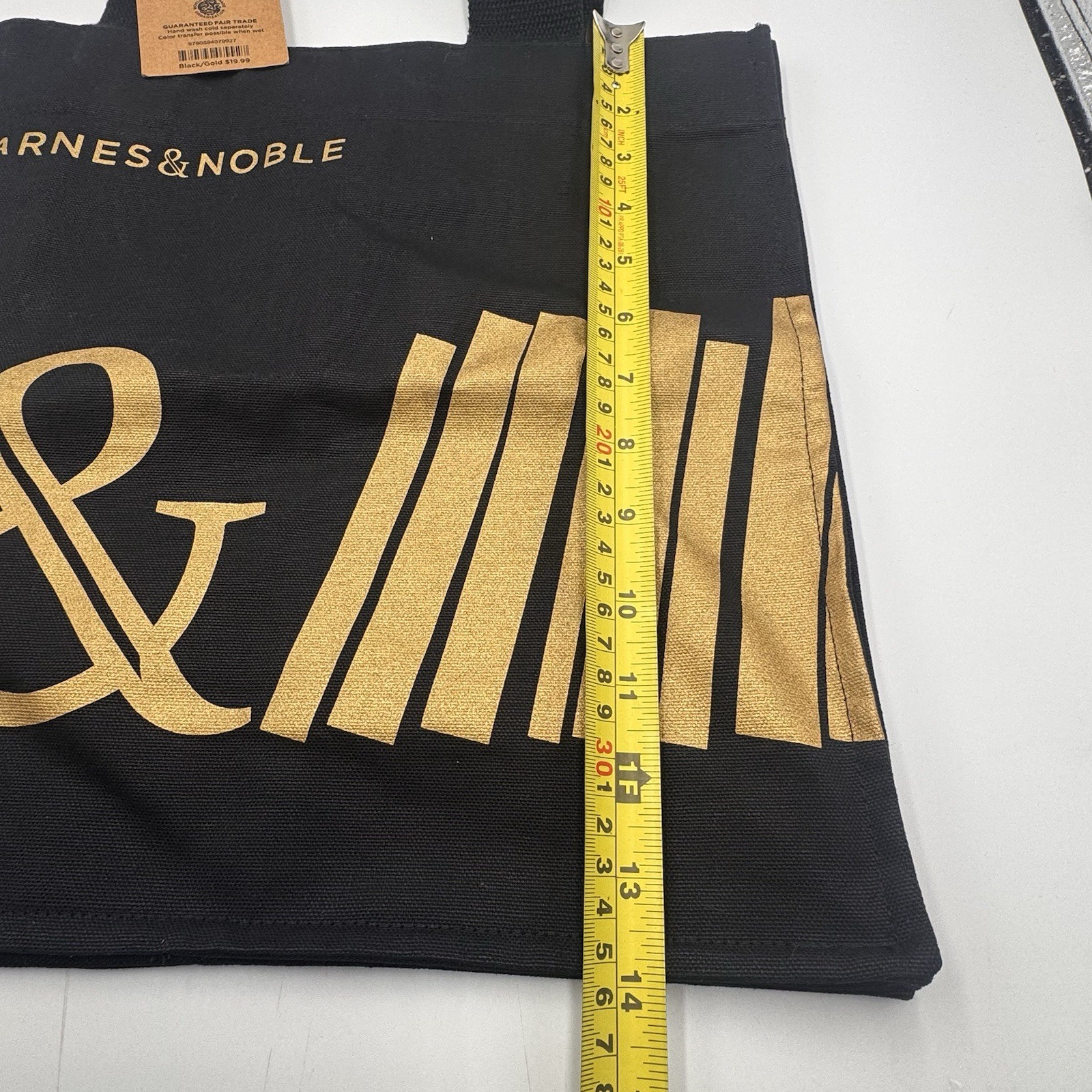 Barnes & Noble Canvas Black/Gold Tote Shopper Bag 14” Cotton Reusable NWT