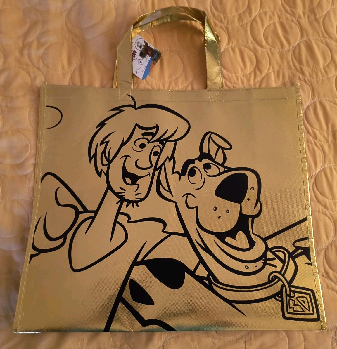 Scooby Doo & Shaggy Reusable Gold Foil Jumbo Shopping Gift Bag with Handle NEW!