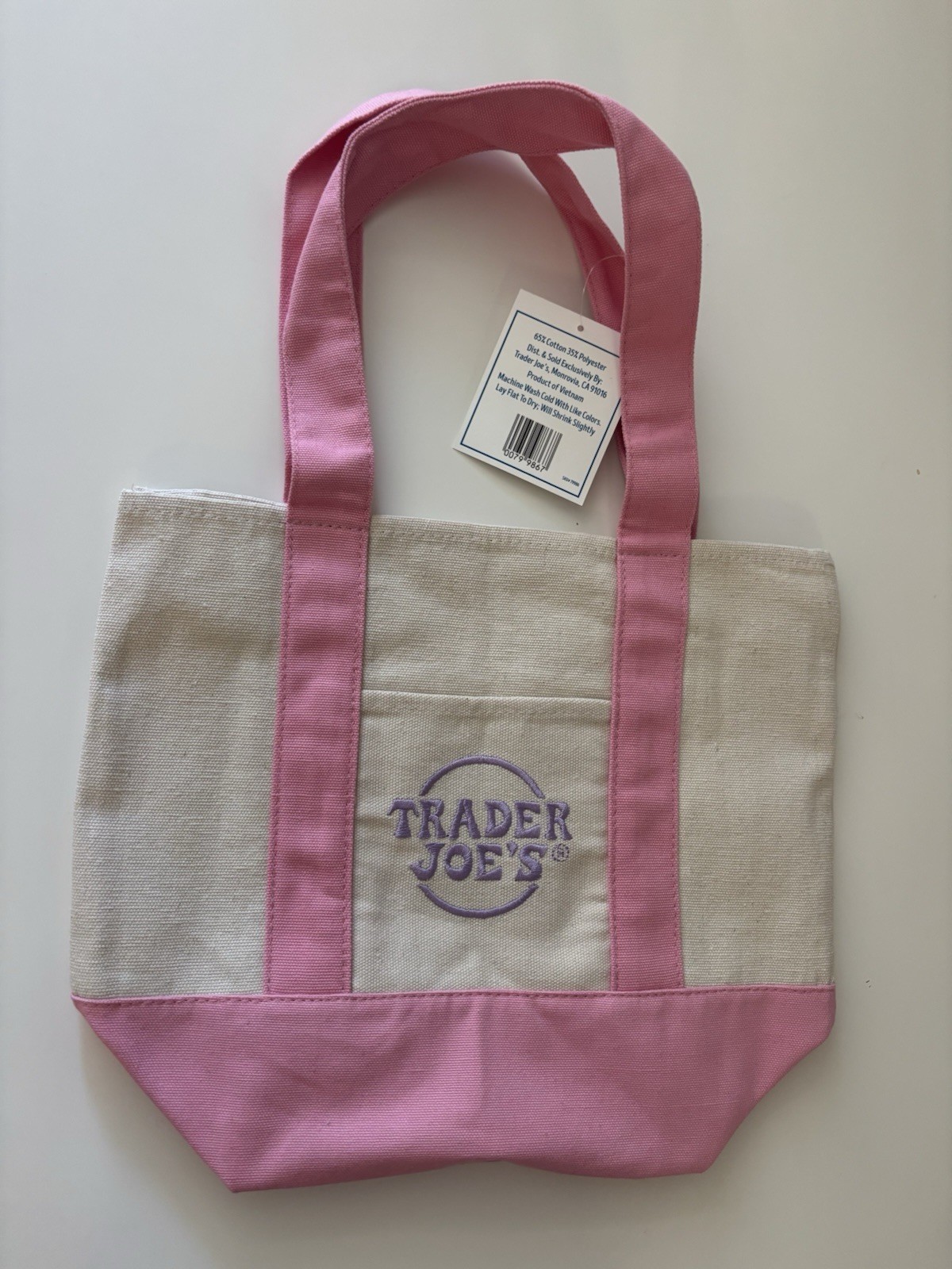 Trader Joe’s 2026 Mini Canvas Pastel Reusable Tote Bag Pink – BRAND NEW | US