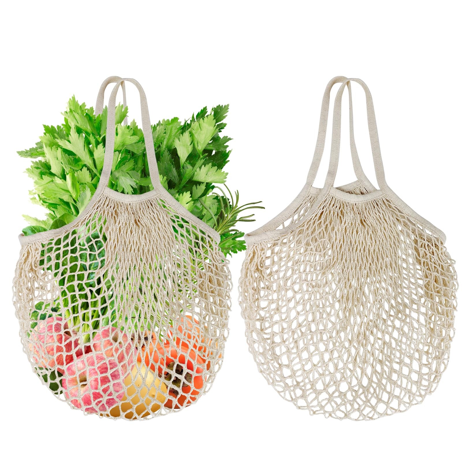 Mordx 2 Pack Premium Mesh Grocery Bags,100% Cotton String 22 x 14 inch, Beige