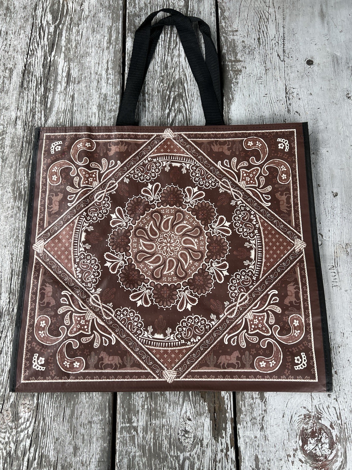 Reusable Shopping Tote-shoulder Bags-Bandana-Paisley-Horse-Cactus-Rope-Western