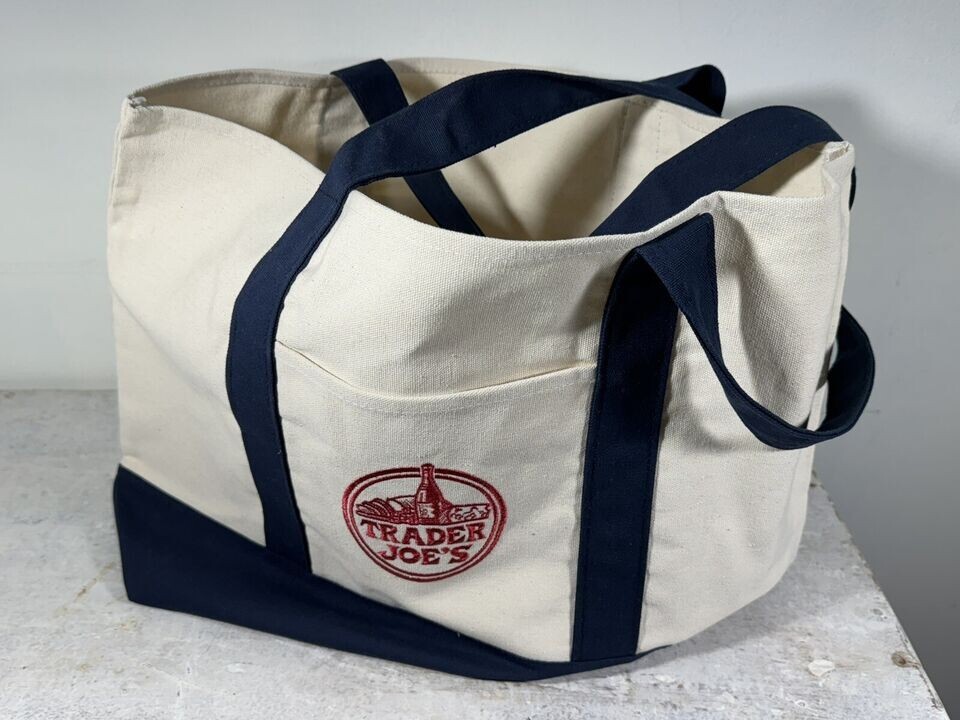Trader Joe’s Bag Canvas Reusable Heavy Cotton Basic Style Shopping Navy Large