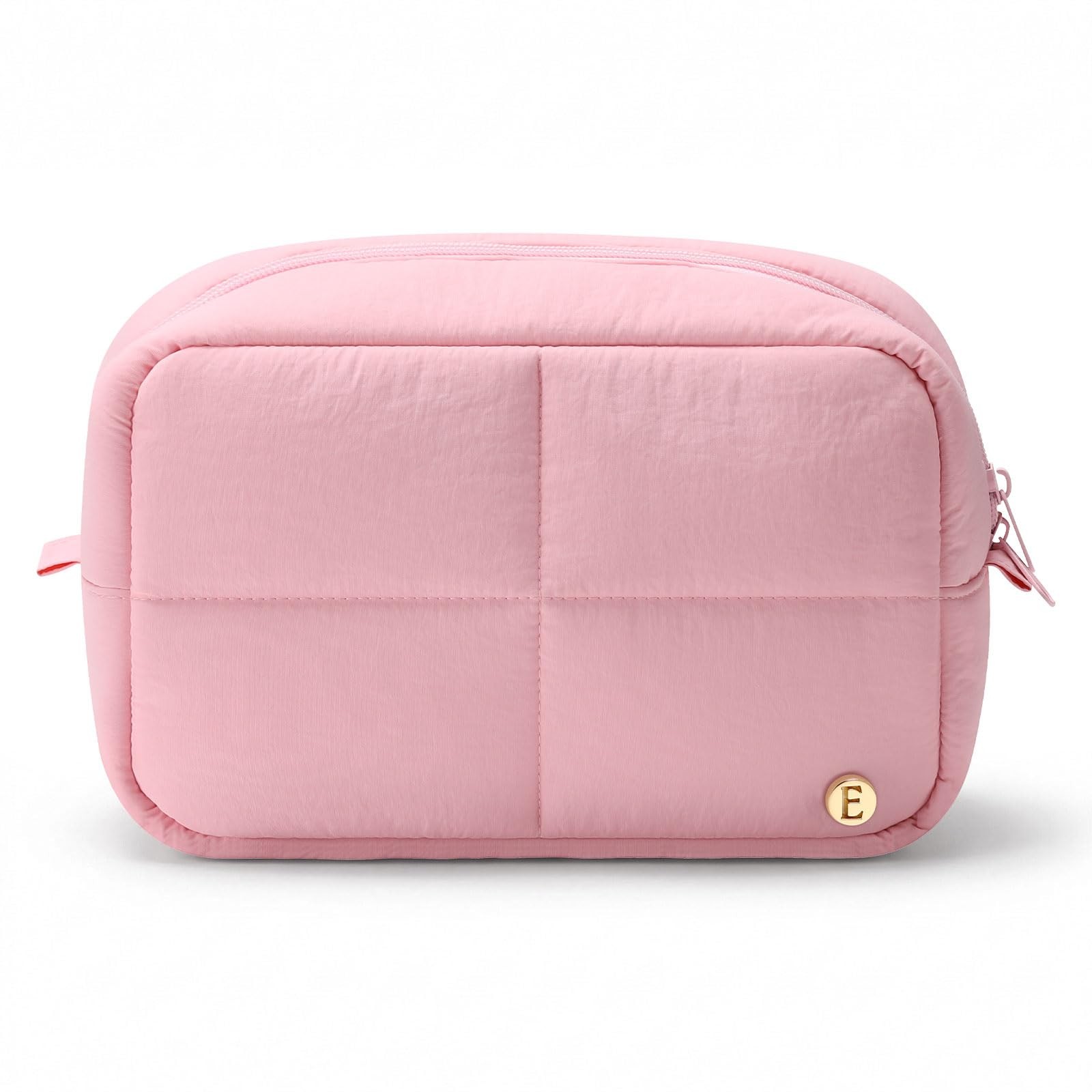 Etercycle Quilted Makeup Bag, Puffer Travel Toiletry Bag for Women Pink