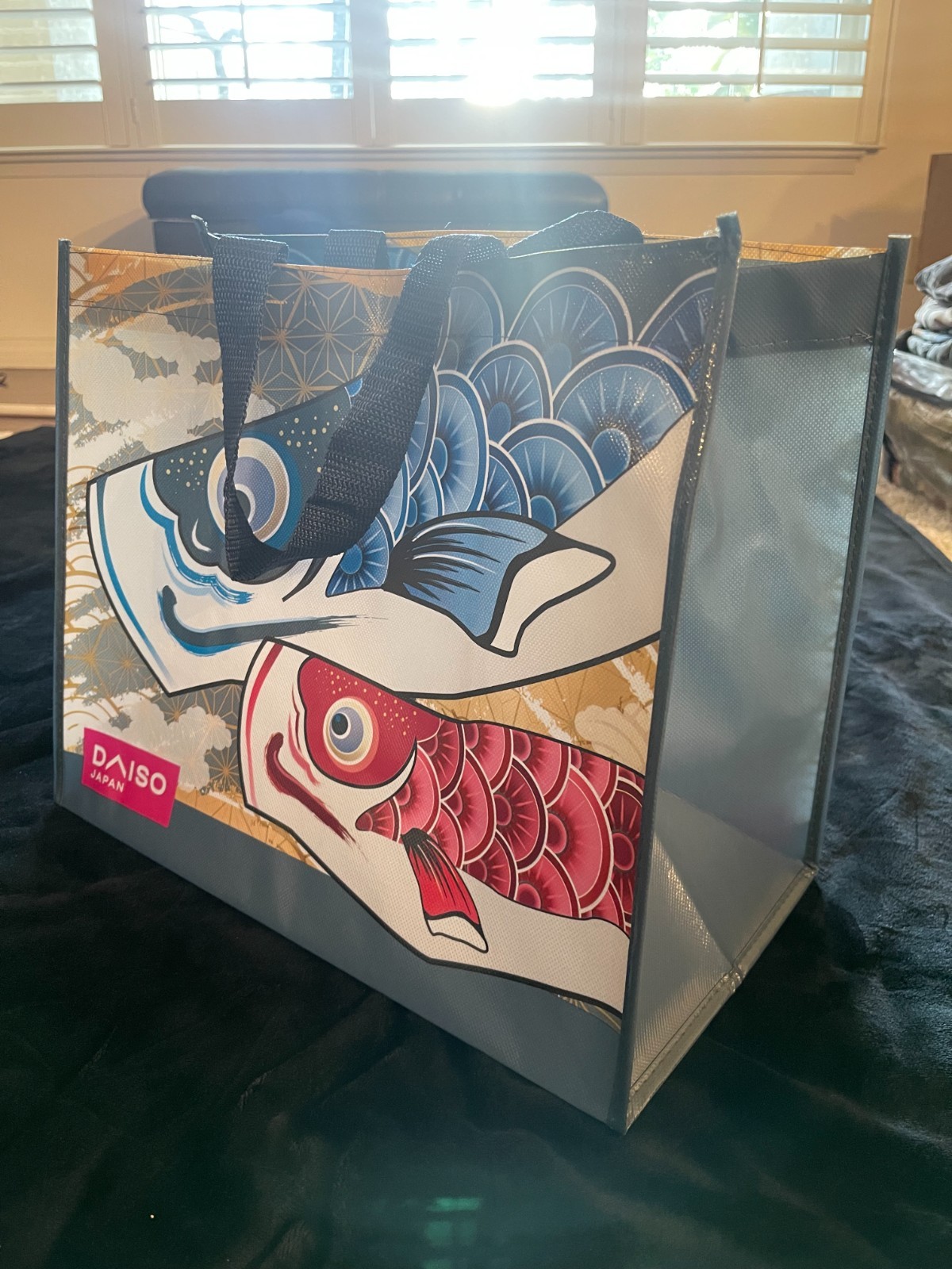 Daiso Japan Koi Fish Tote Bag Japanese Art Reusable Shopping Bag 12×15 NWT