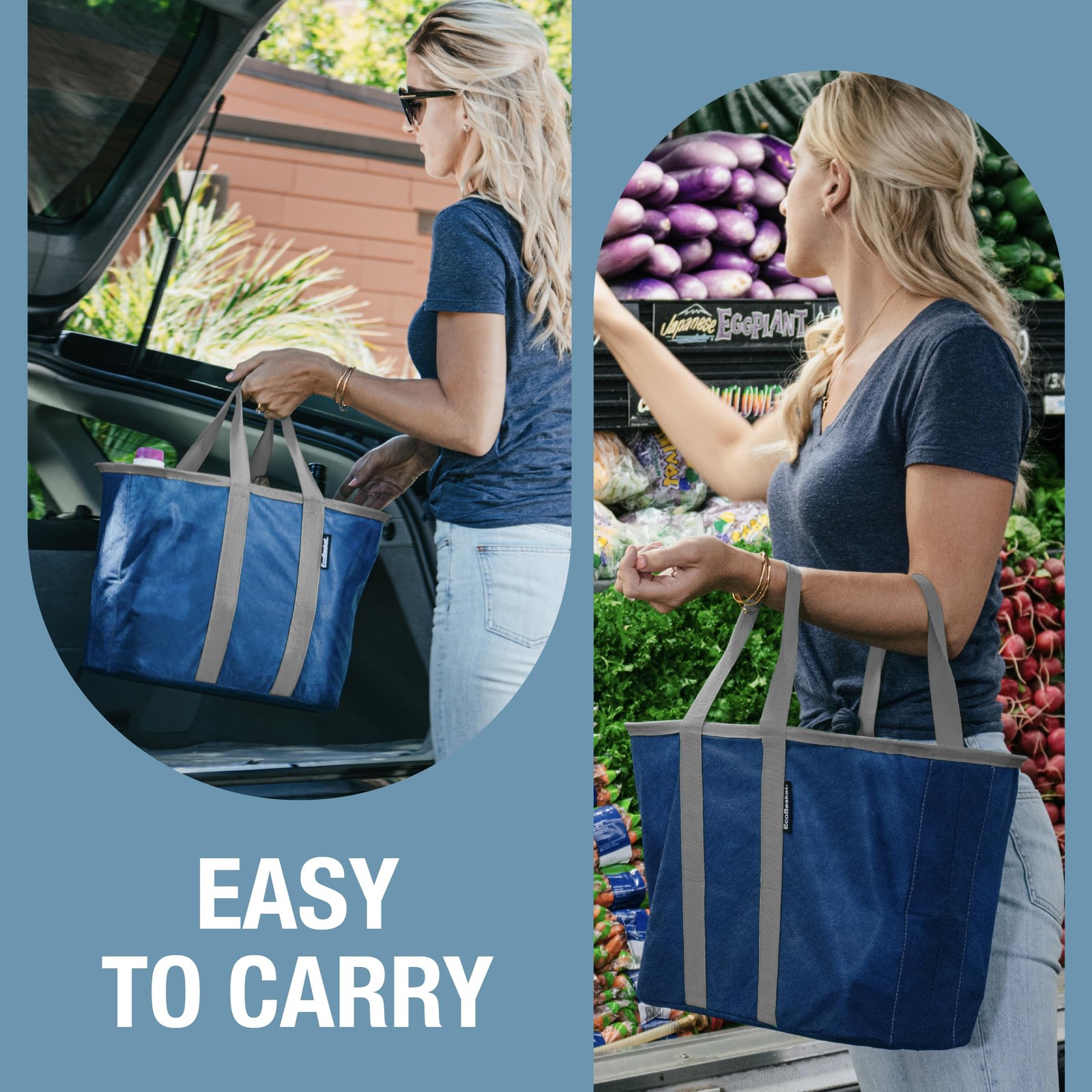 Reusable Collapsible Grocery Tote Basket 30L Heavy Duty Shopping Organizer