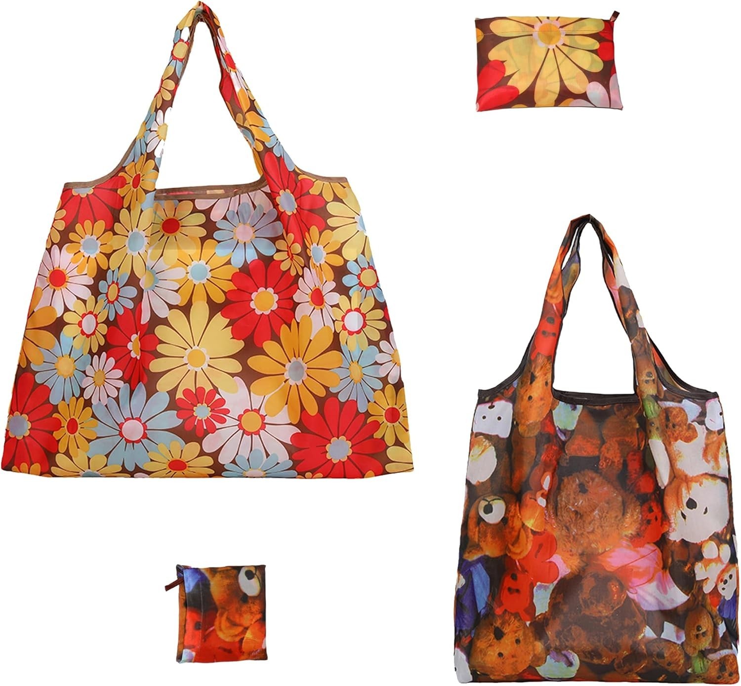 2-Piece Reusable Grocery Bags, 60+ lbs Capacity, Foldable & Fashionable Designs