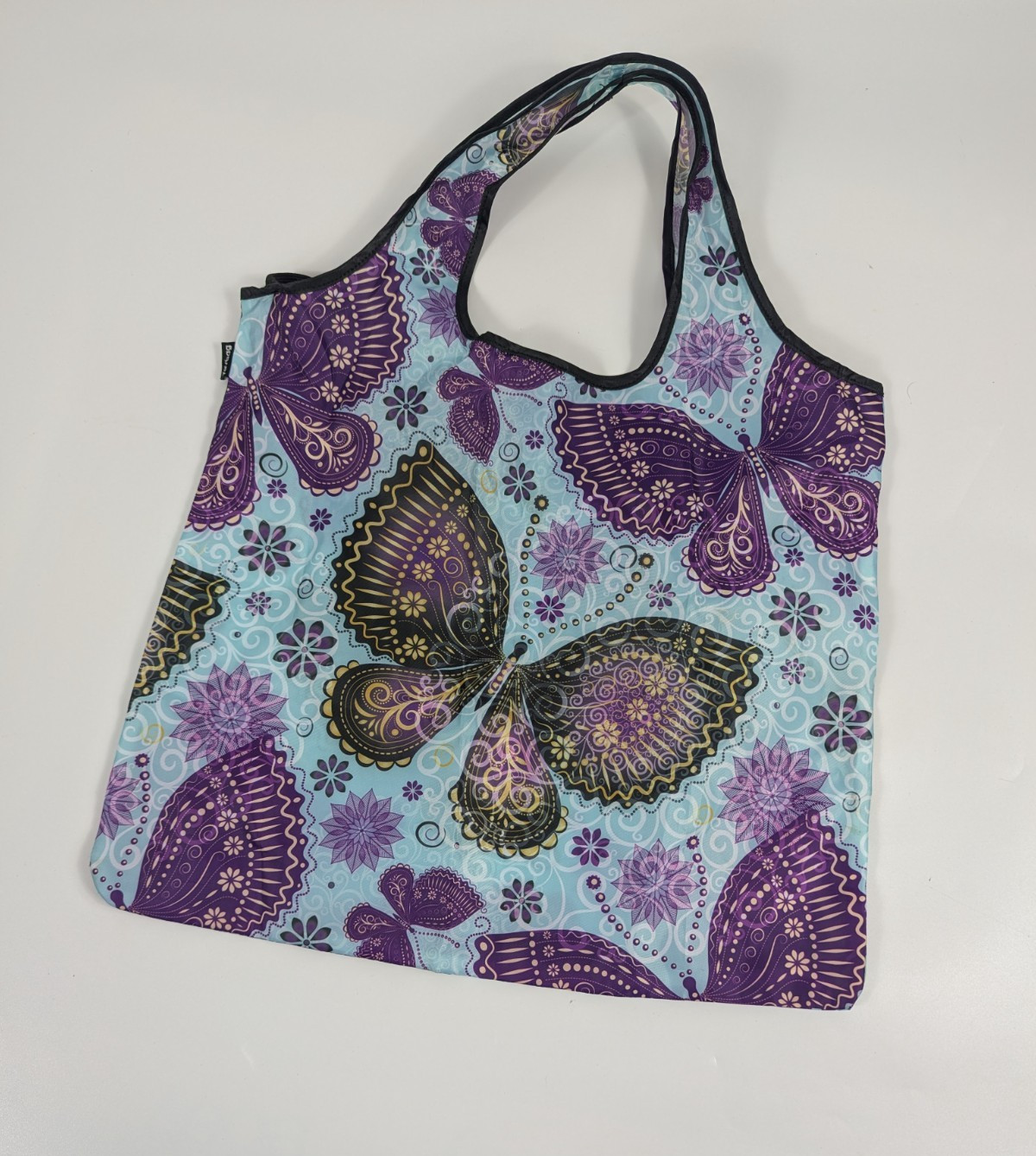 YAYbag Reusable Grocery Tote Bag Purple Blue Paisley Butterfly EUC