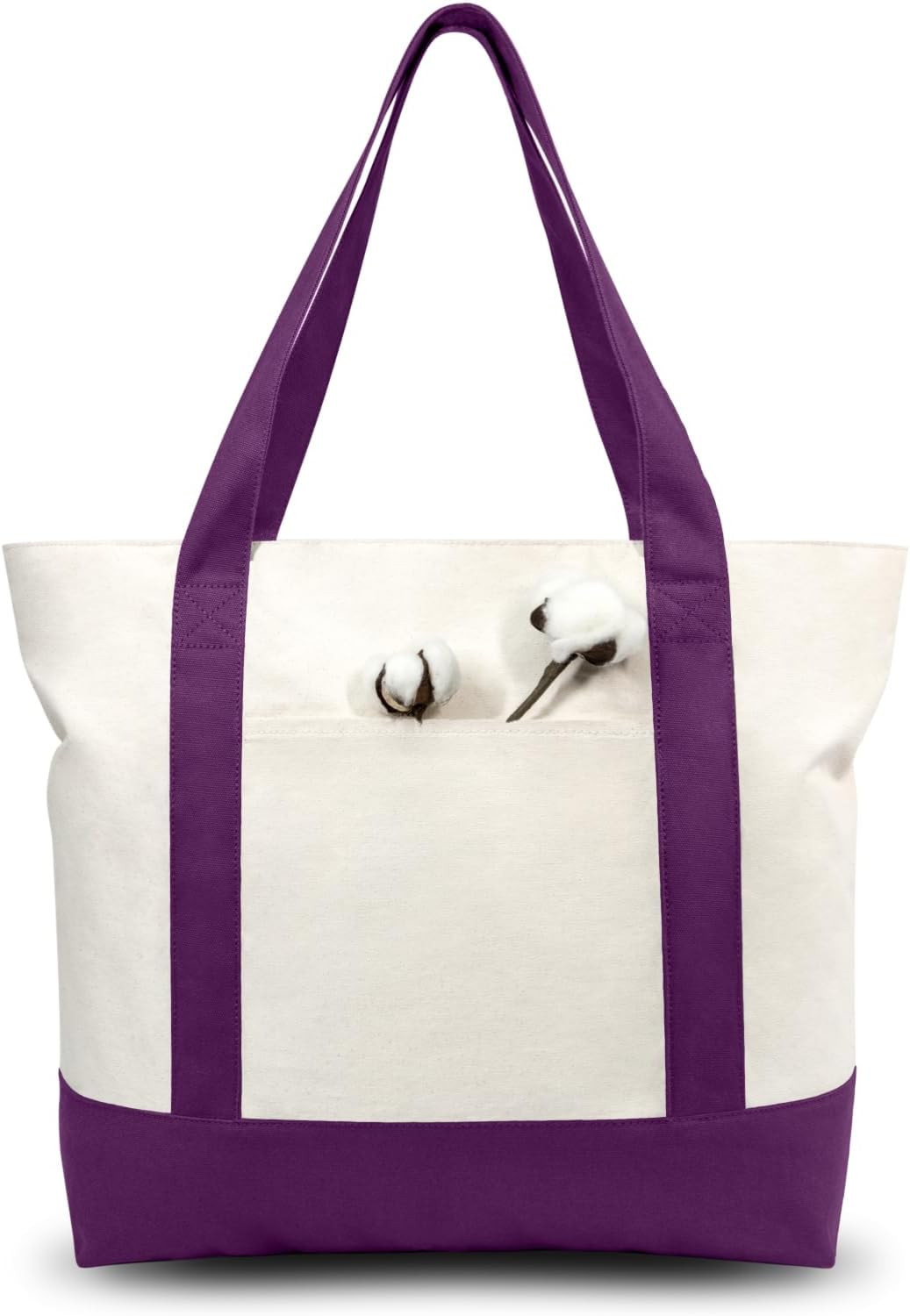 Large Cotton Canvas Tote Bag 12oz Heavy Duty Reusable Shopping Bag Zipper