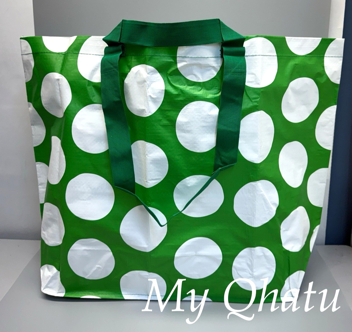 Ikea SACKKARRA Shopping Bag Tote Green White Polka Dot Dotted 10 gal New