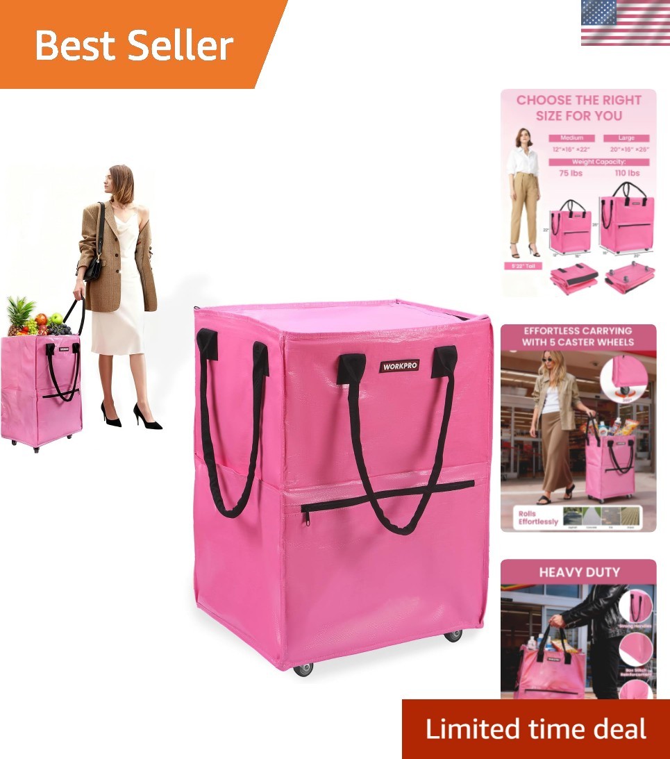 Large Rolling Grocery Bag, 36-Gallon Rolling Tote with 5 Wheels | Reusable Gr…