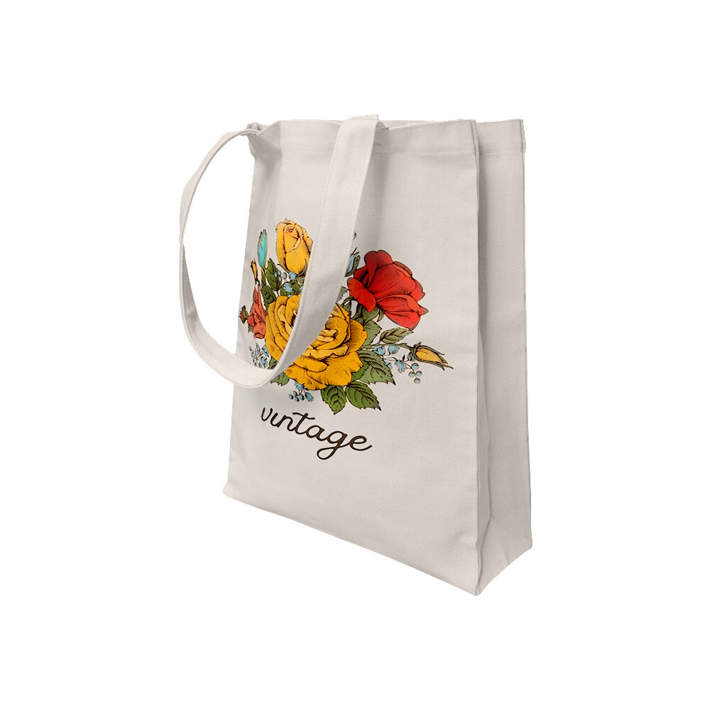 12″L x 15″H Reusable Canvas Roses Tote Bag, Grocery Bag, Beach Bag, Shopping Bag