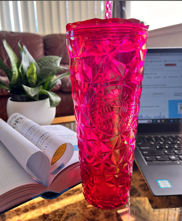 Starbucks Red & Pink Gradient Diamond Prism 24oz Tumbler Summer 2024 Collection
