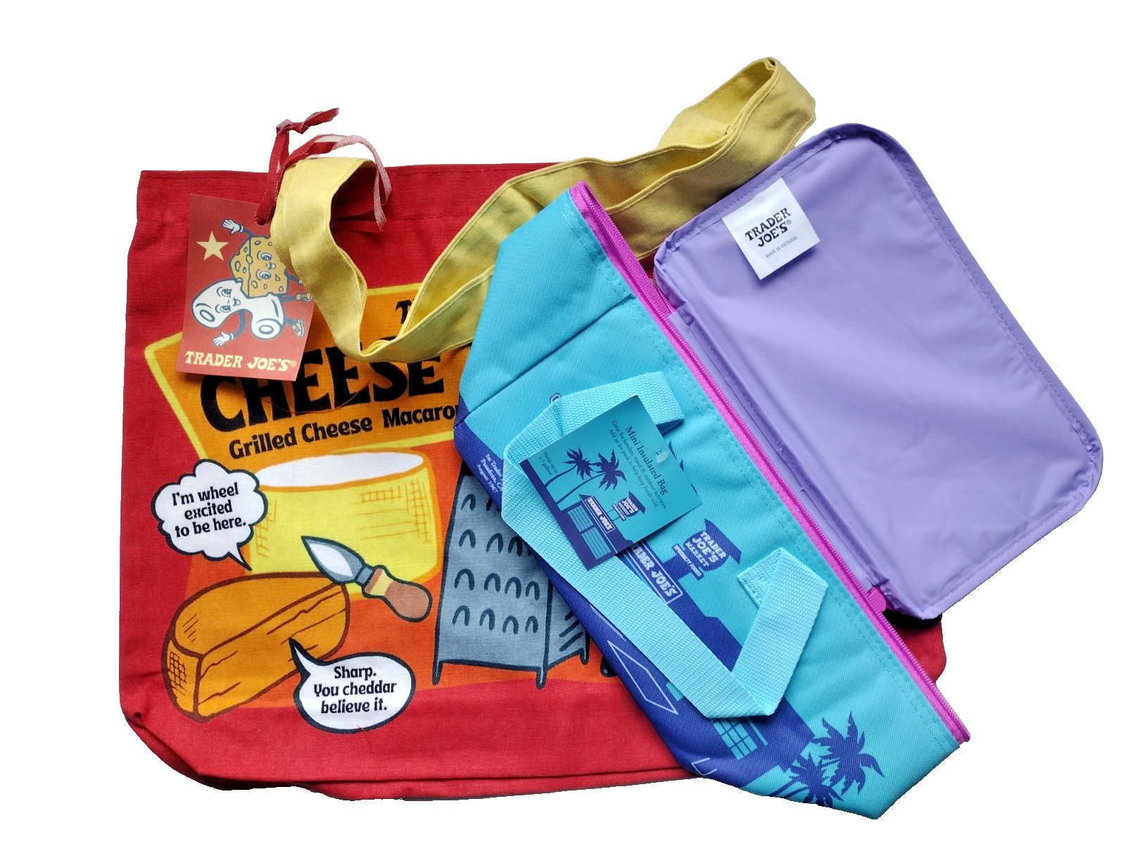 Combo Trader Joe’s Cotton Canvas Cheese Tote & Sky Blue 1.5 gal Lunch Bag