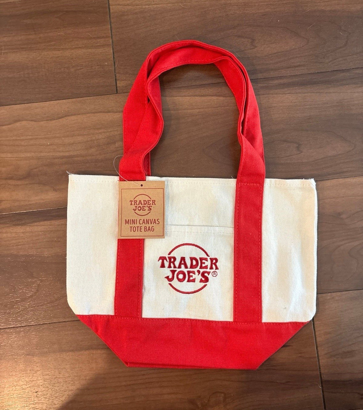 Trader Joe’s Mini Canvas Logo Tote Bag Red/White 13x12x6 in New