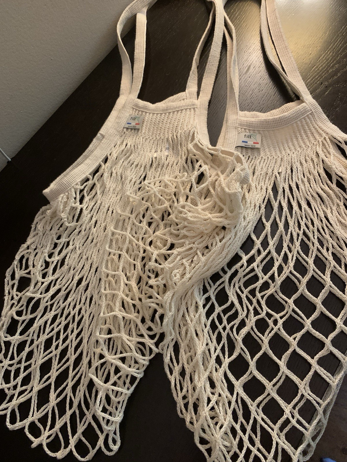 Two Filt Brand Organic Cotton String Shopping Bags. Made In France. Preowned