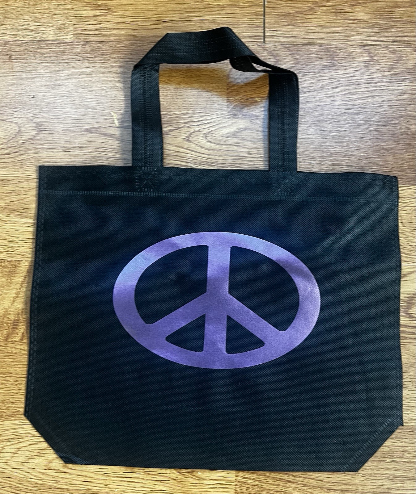 Black Foldable Reusable Shopping Bags Non-woven Peace Symbol Paz Text 2-Pack