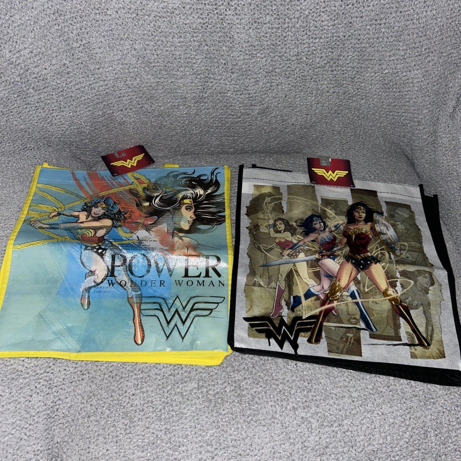 DC Comics Wonder Woman Superhero Reusable Eco Yellow Gift/Shopping Bag x2