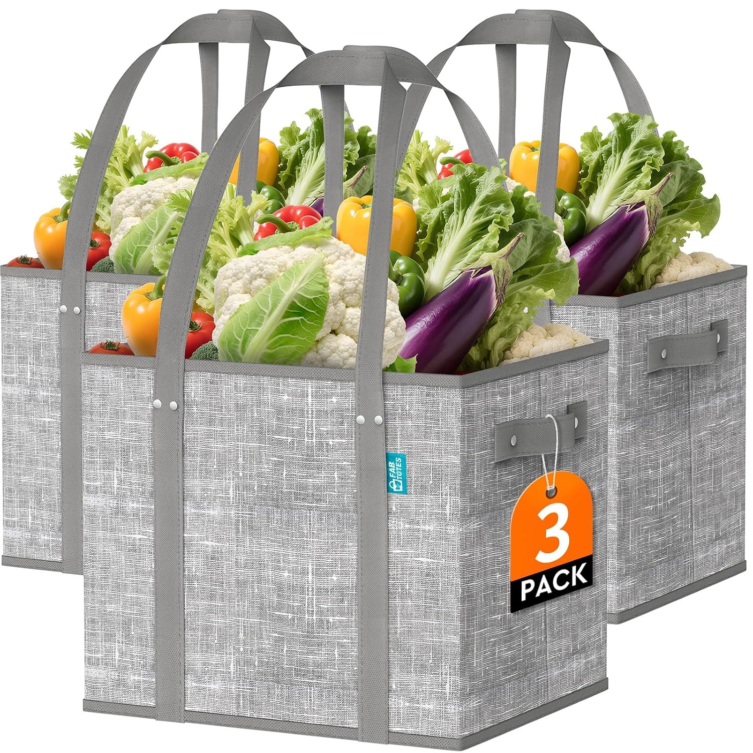Reusable Large Foldable Grocery Shopping Tote Bags with Reinforced Straps