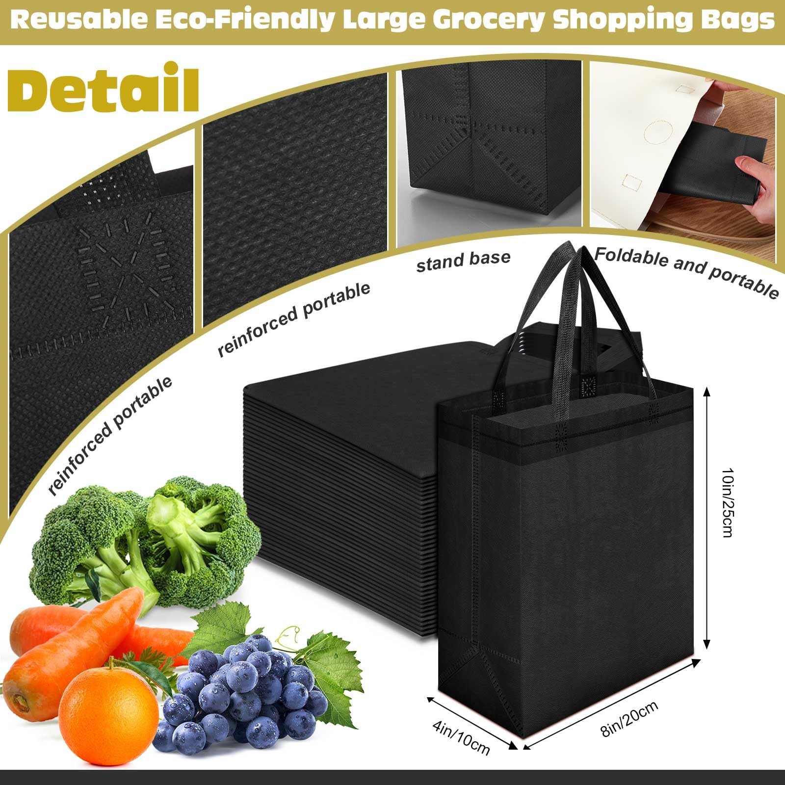 50 Pcs Reusable Tote Bag Bulk 8 x 4 x 10 Inch Non Woven Shopping Bag with Han…