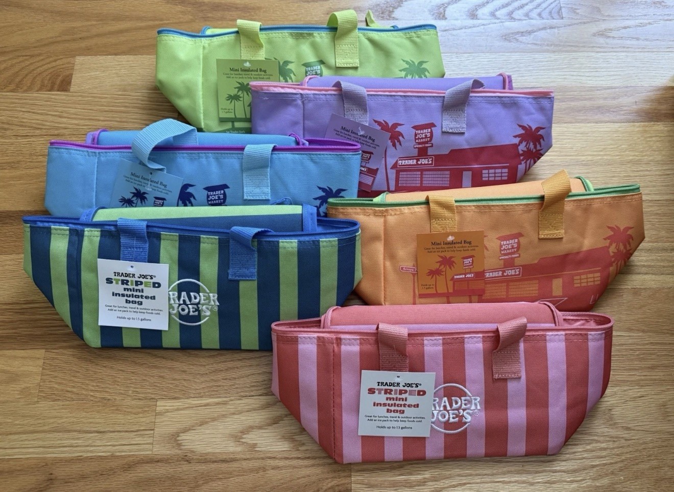 (6) Trader Joe’s Authentic NEW 2026 Summer Colors Mini Insulated Lunch Bags, NWT