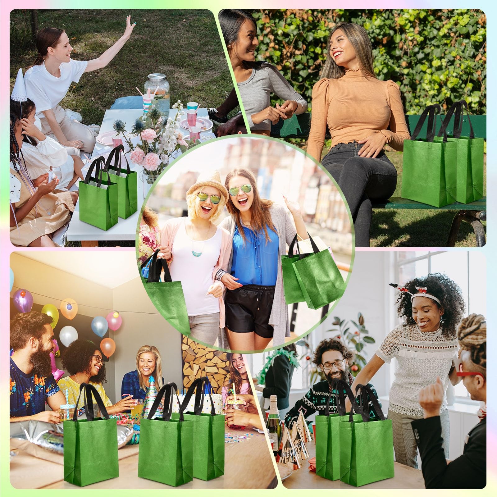 80 Pieces Gift Bags Set Reusable Glossy Grocery Gift Tote with Handle for Eas…